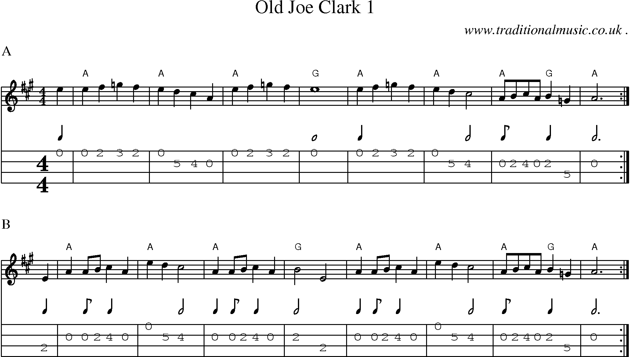 Music Score and Guitar Tabs for Old Joe Clark 1