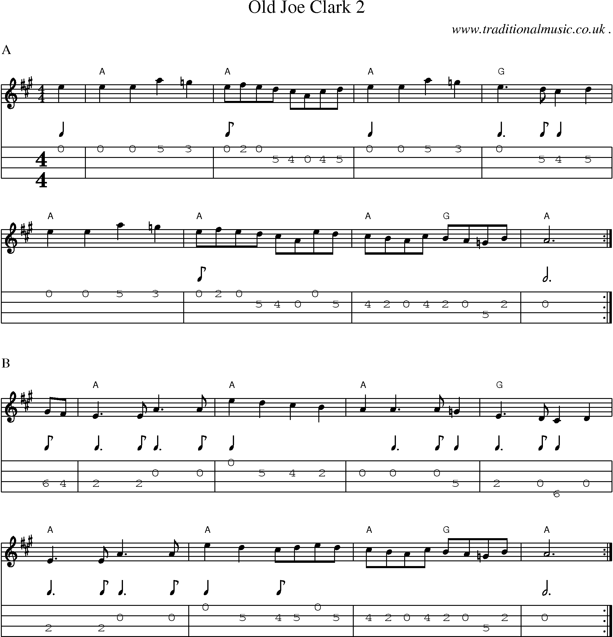 Music Score and Guitar Tabs for Old Joe Clark 2