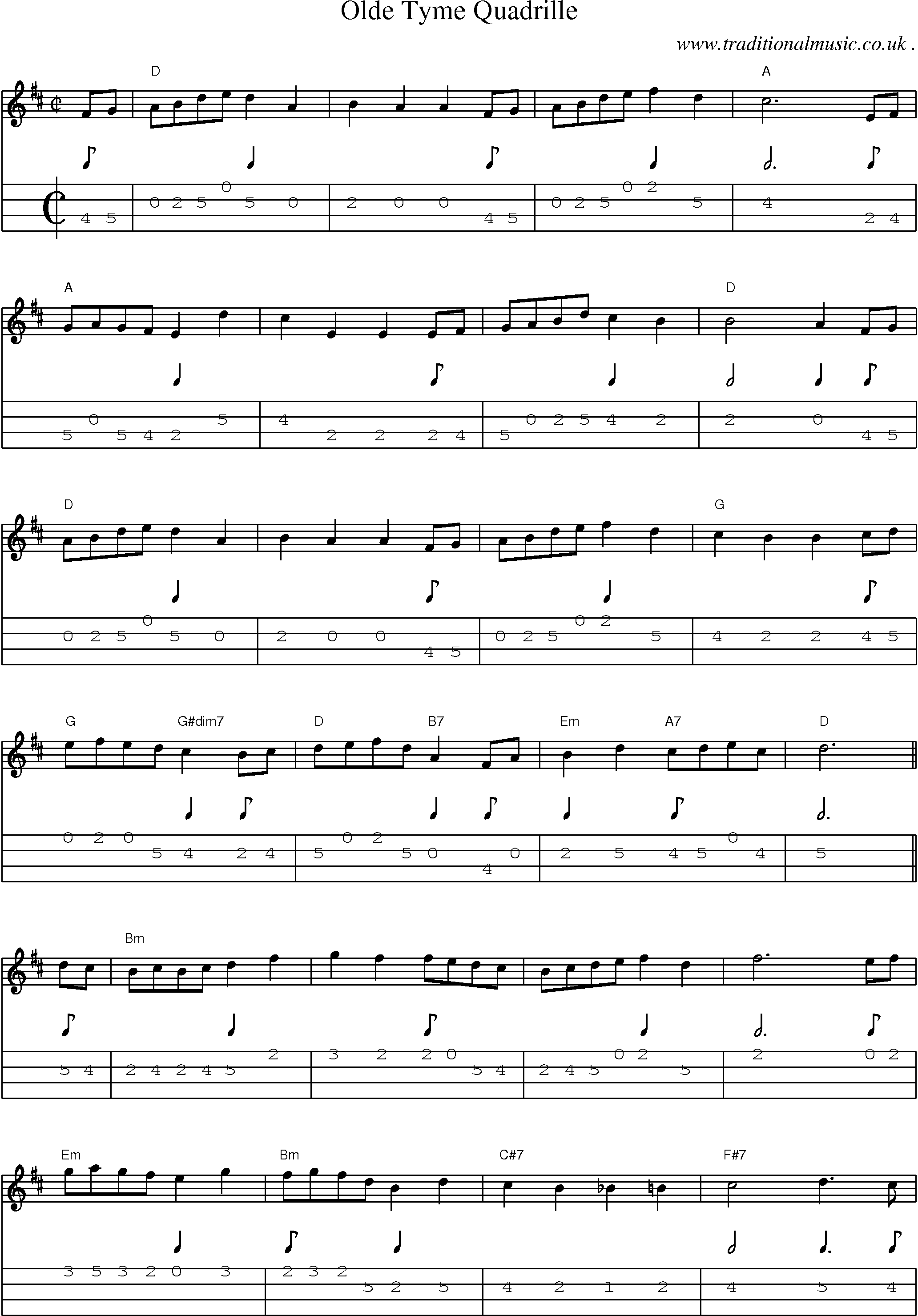 Music Score and Guitar Tabs for Olde Tyme Quadrille