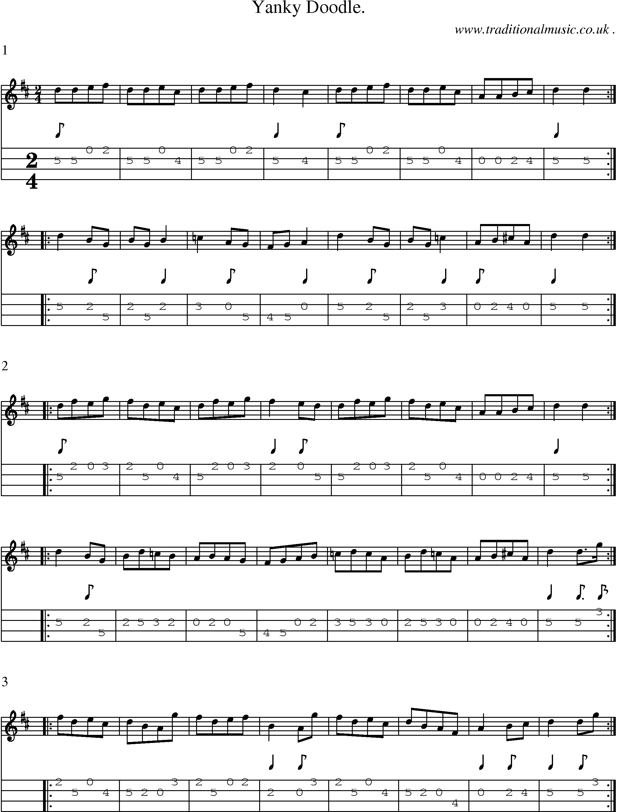 Music Score and Guitar Tabs for Yanky Doodle