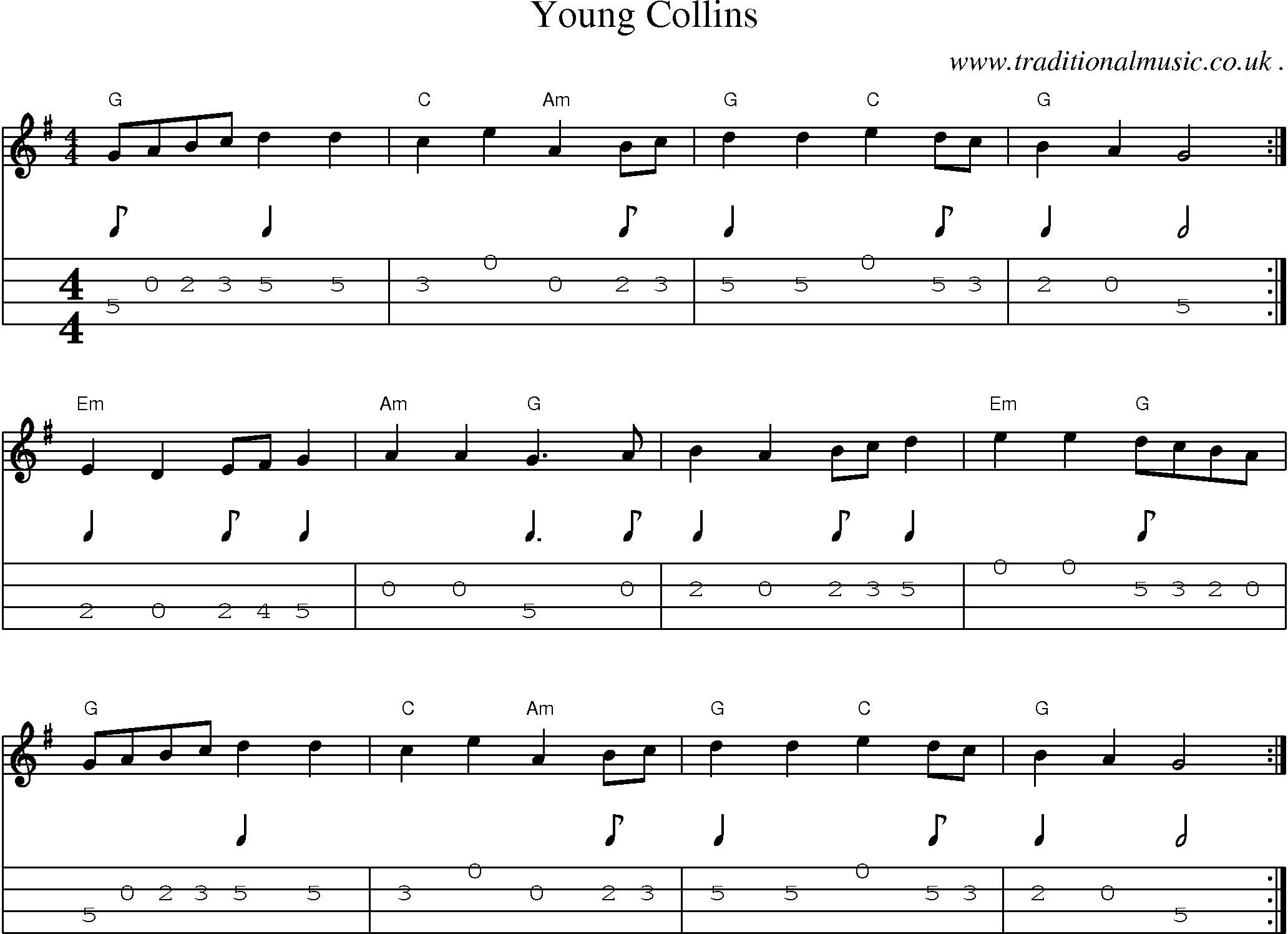 Music Score and Guitar Tabs for Young Collins