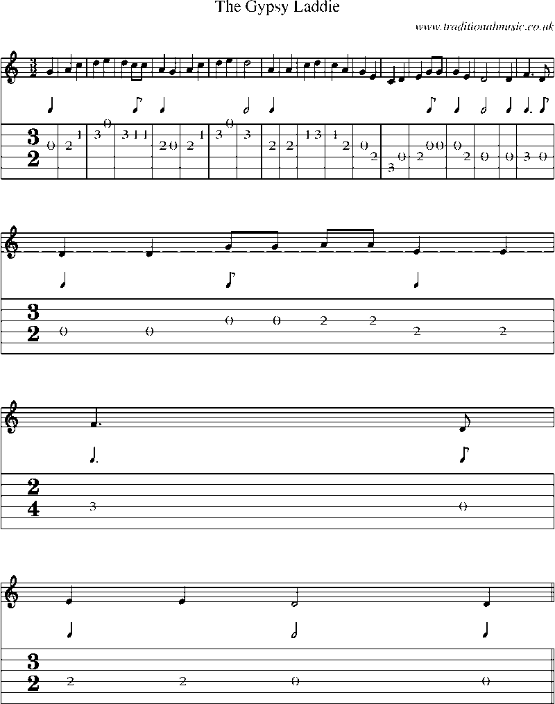 Guitar Tab and Sheet Music for The Gypsy Laddie(1)