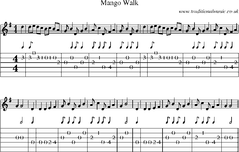 Guitar Tab and Sheet Music for Mango Walk