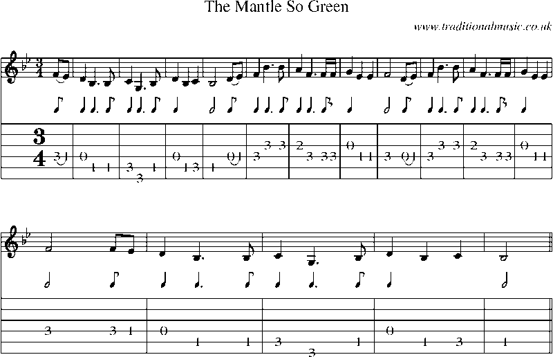 Guitar Tab and Sheet Music for The Mantle So Green