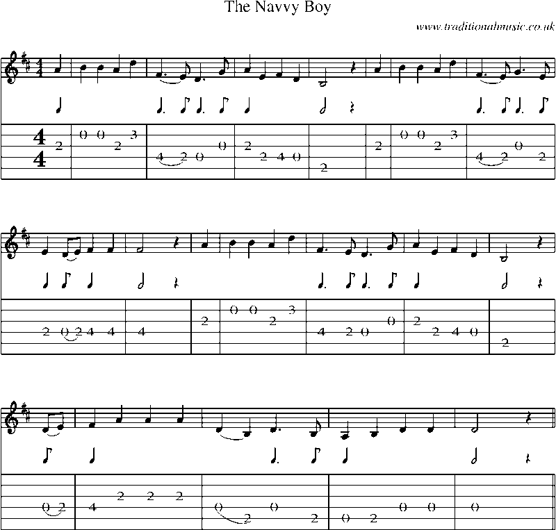Guitar Tab and Sheet Music for The Navvy Boy