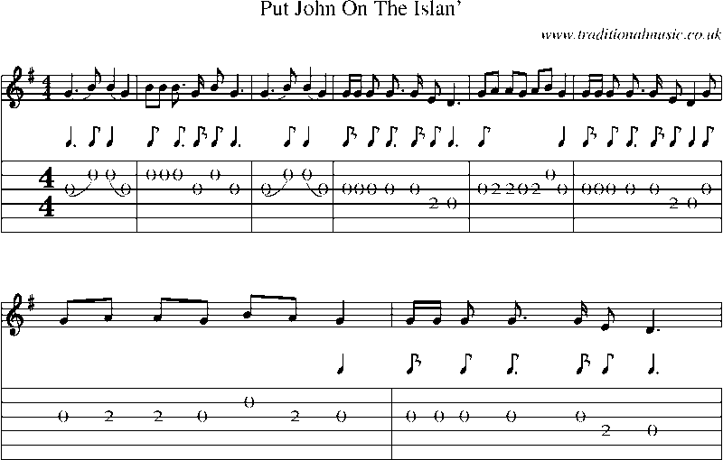 Guitar Tab and Sheet Music for Put John On The Islan'