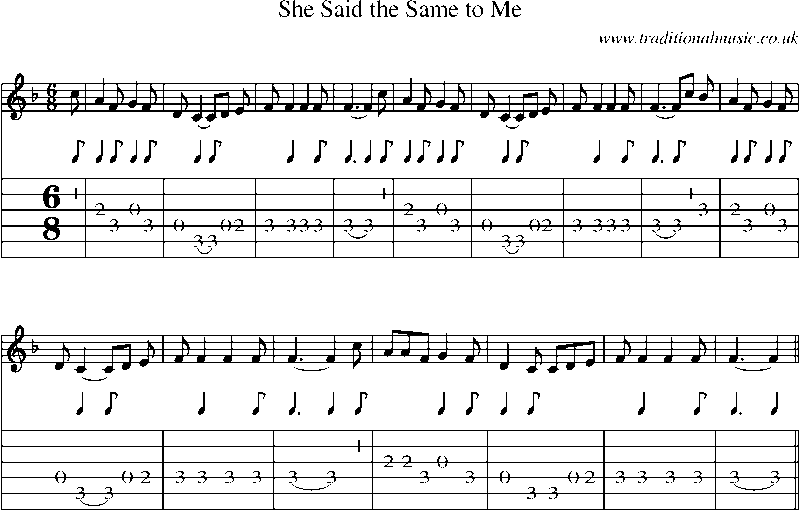 Guitar Tab and Sheet Music for She Said The Same To Me
