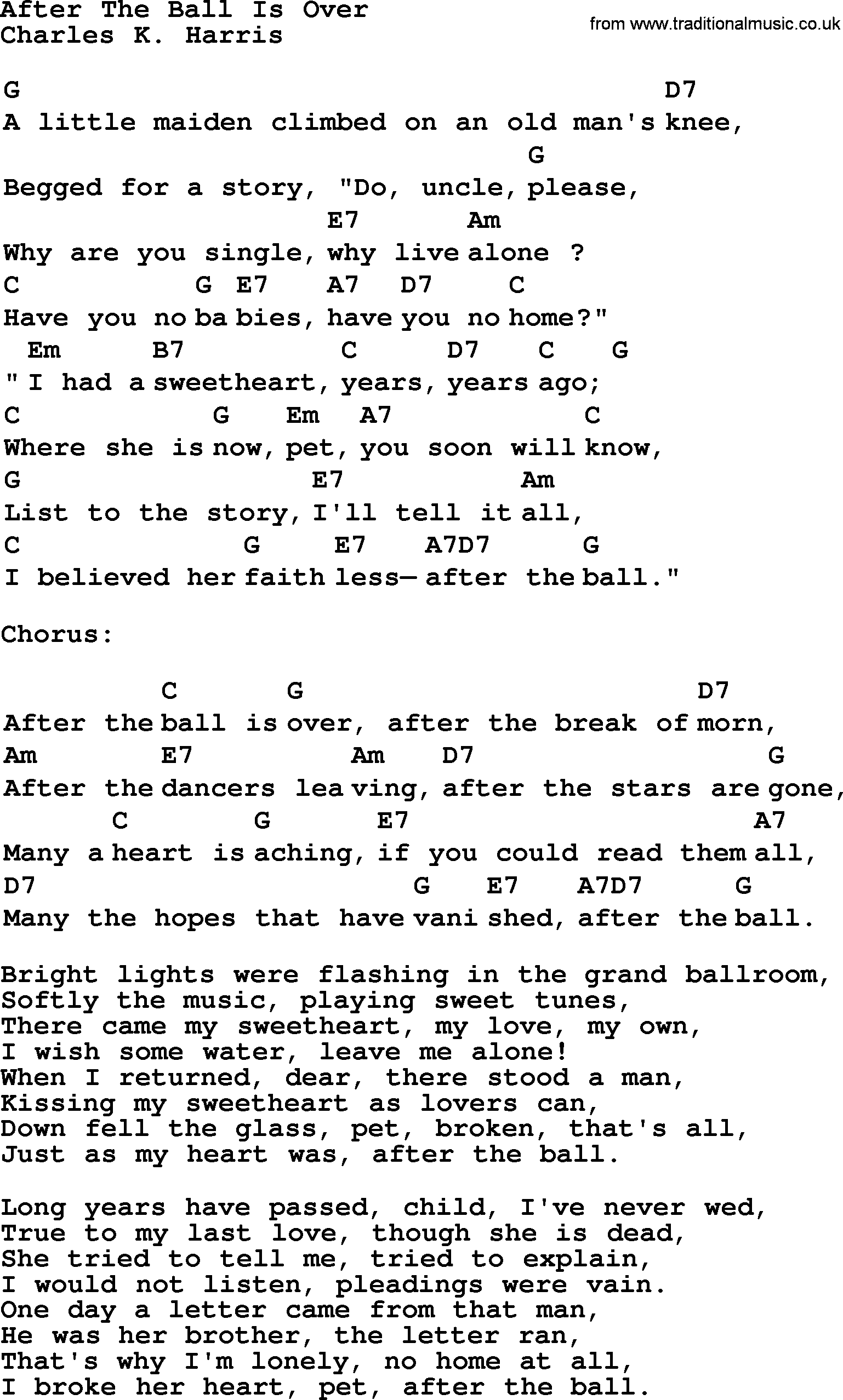 Top 1000 Most Popular Folk and Old-time Songs: After The Ball Is Over, lyrics and chords