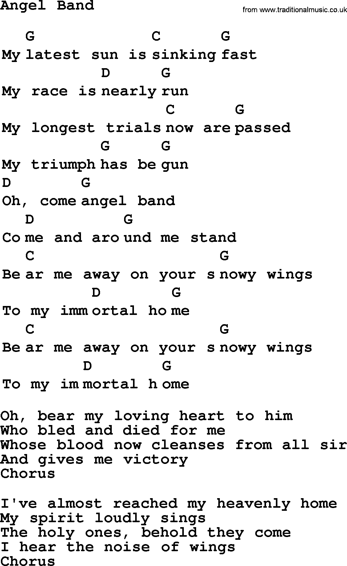 Top 1000 Most Popular Folk and Old-time Songs: Angel Band, lyrics and chords