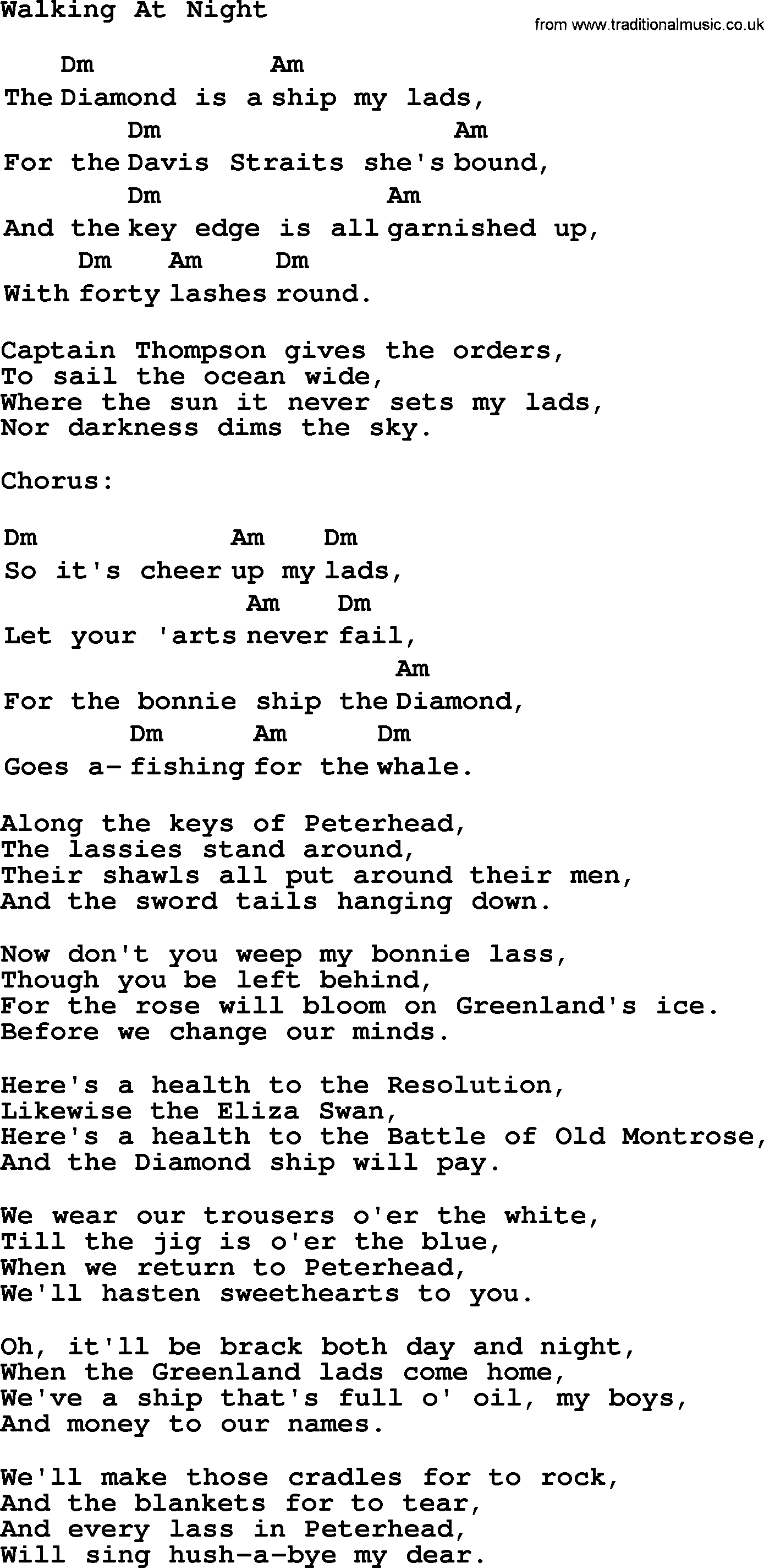 Top 1000 Most Popular Folk and Old-time Songs: Bonnie Ship The Diamond, lyrics and chords