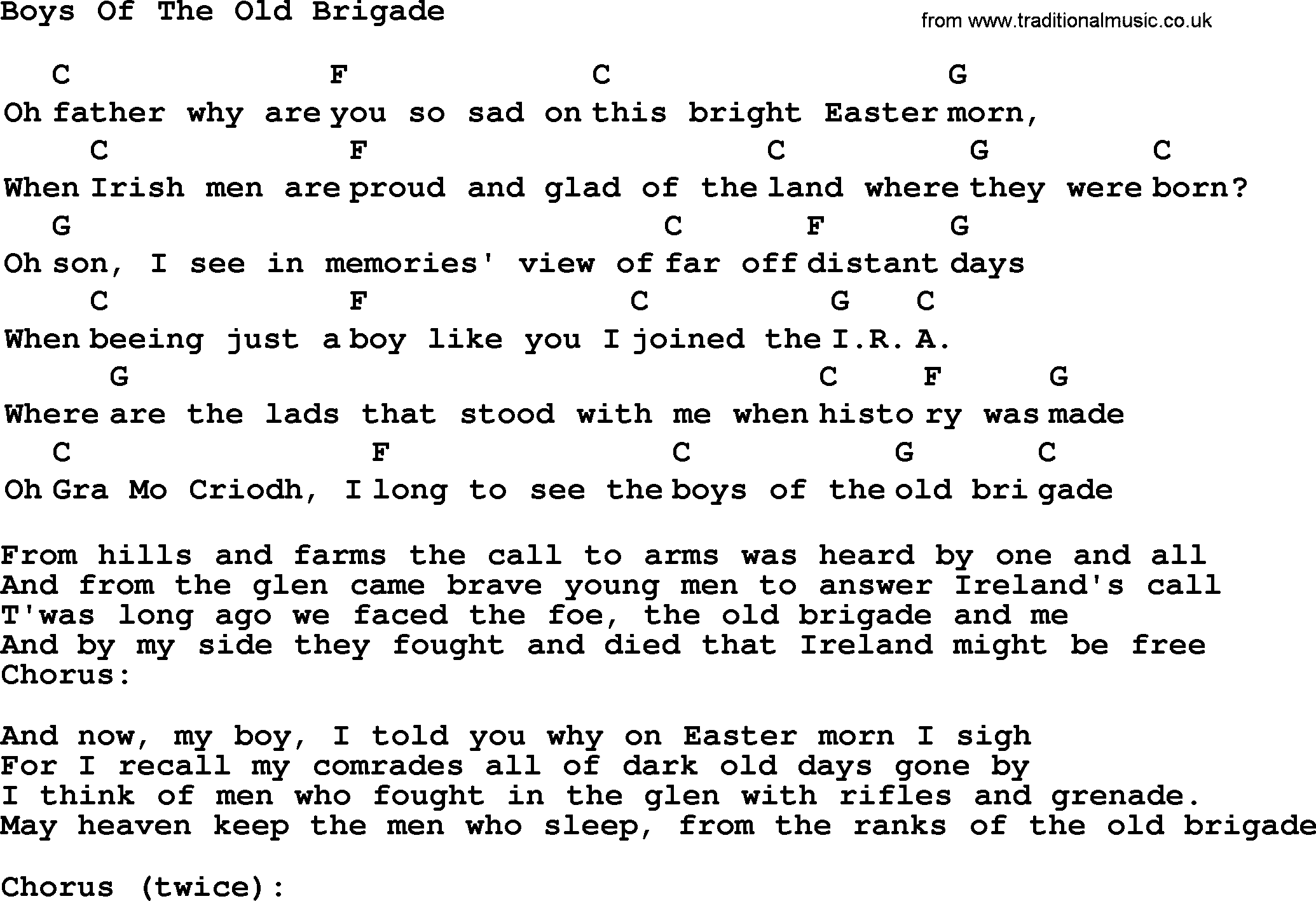 Top 1000 Most Popular Folk and Old-time Songs: Boys Of The Old Brigade, lyrics and chords