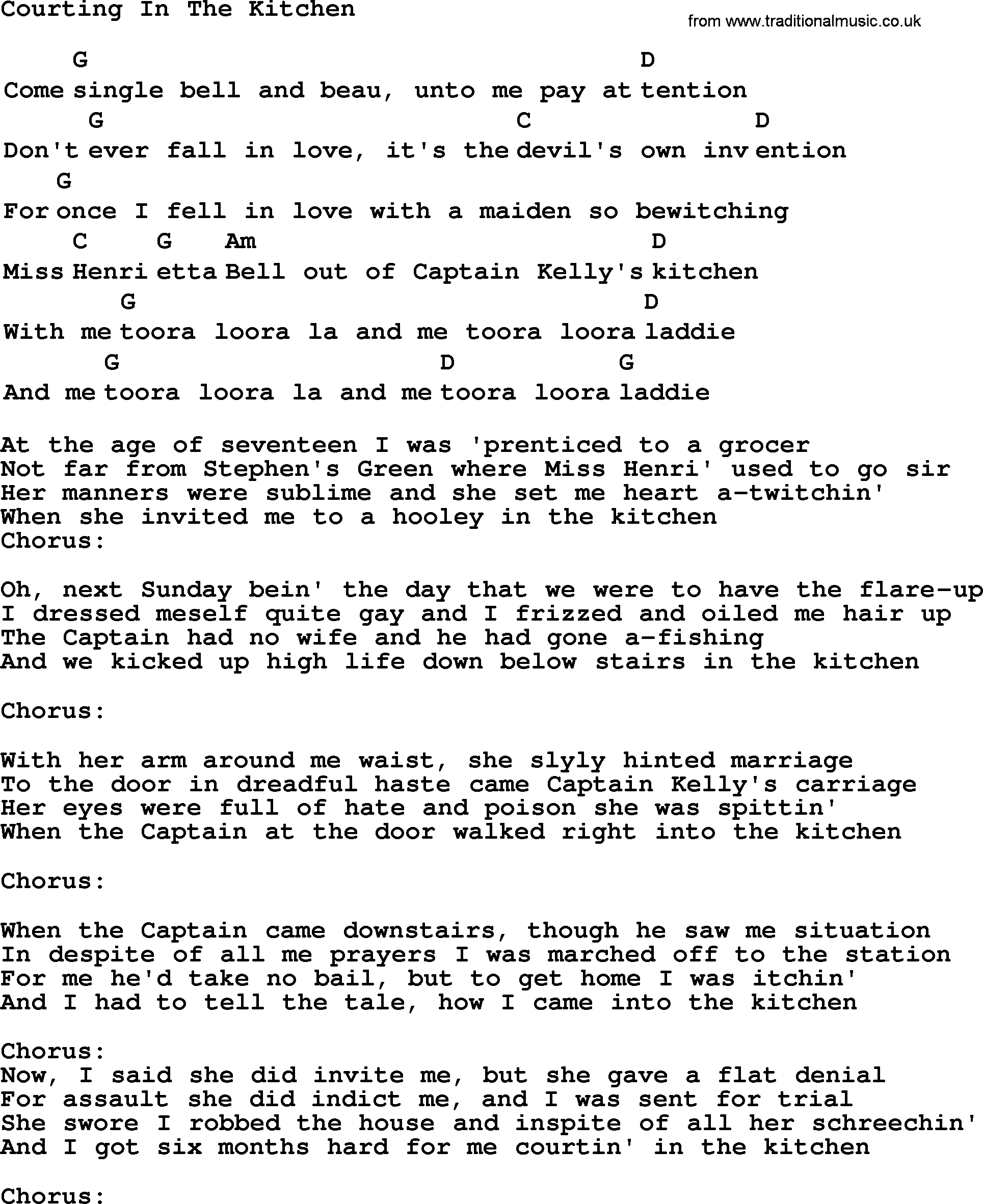 Top 1000 Most Popular Folk and Old-time Songs: Courting In The Kitchen, lyrics and chords