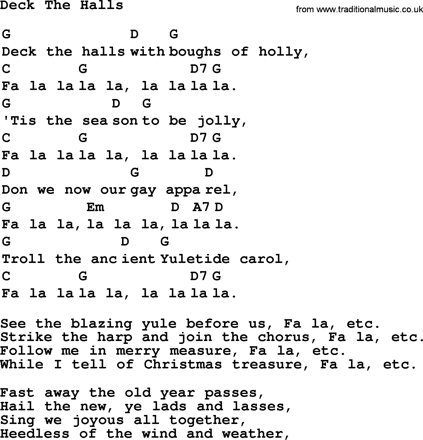 Top 1000 Most Popular Folk and Old-time Songs: Deck The Halls, lyrics and chords