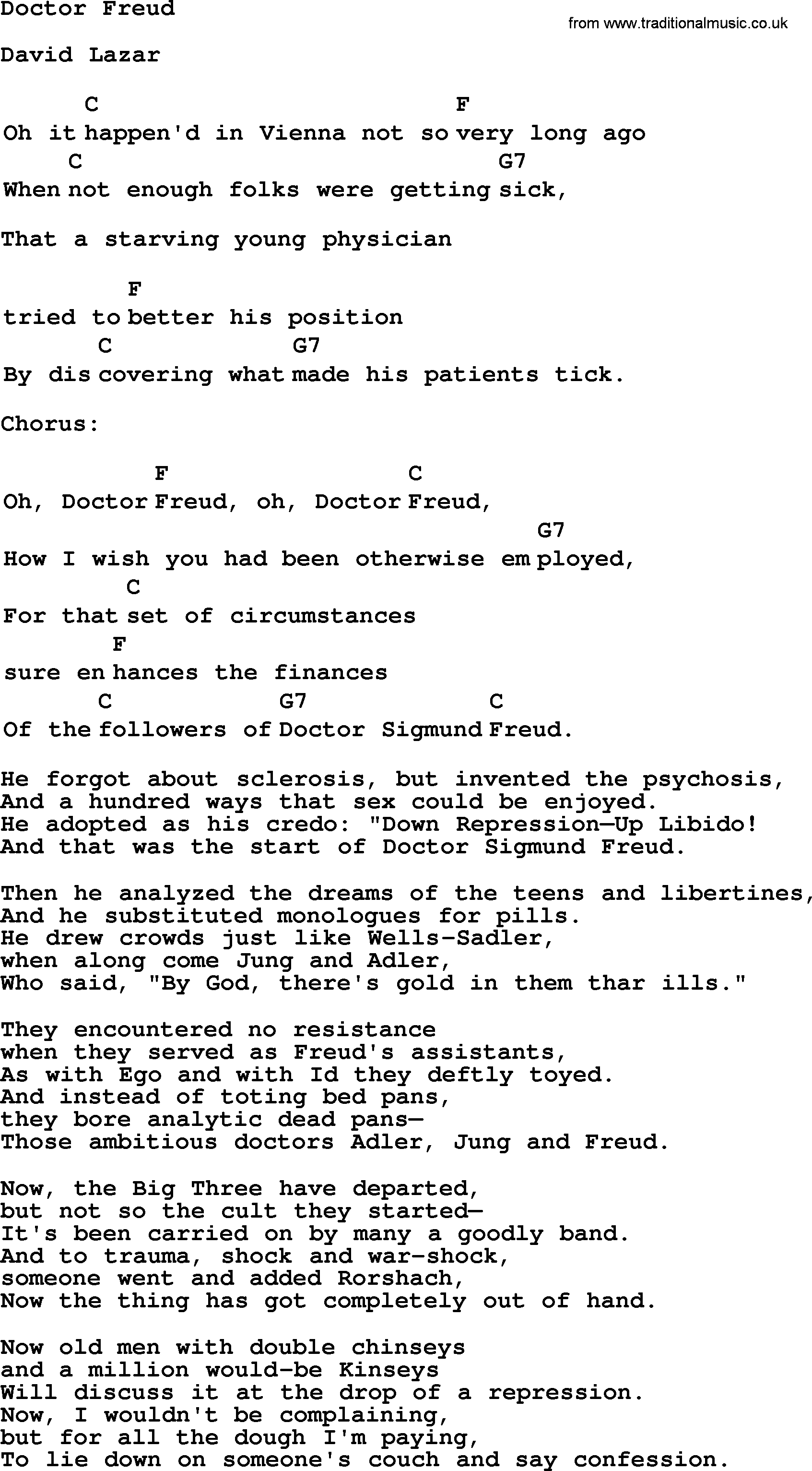 Top 1000 Most Popular Folk and Old-time Songs: Doctor Freud, lyrics and chords