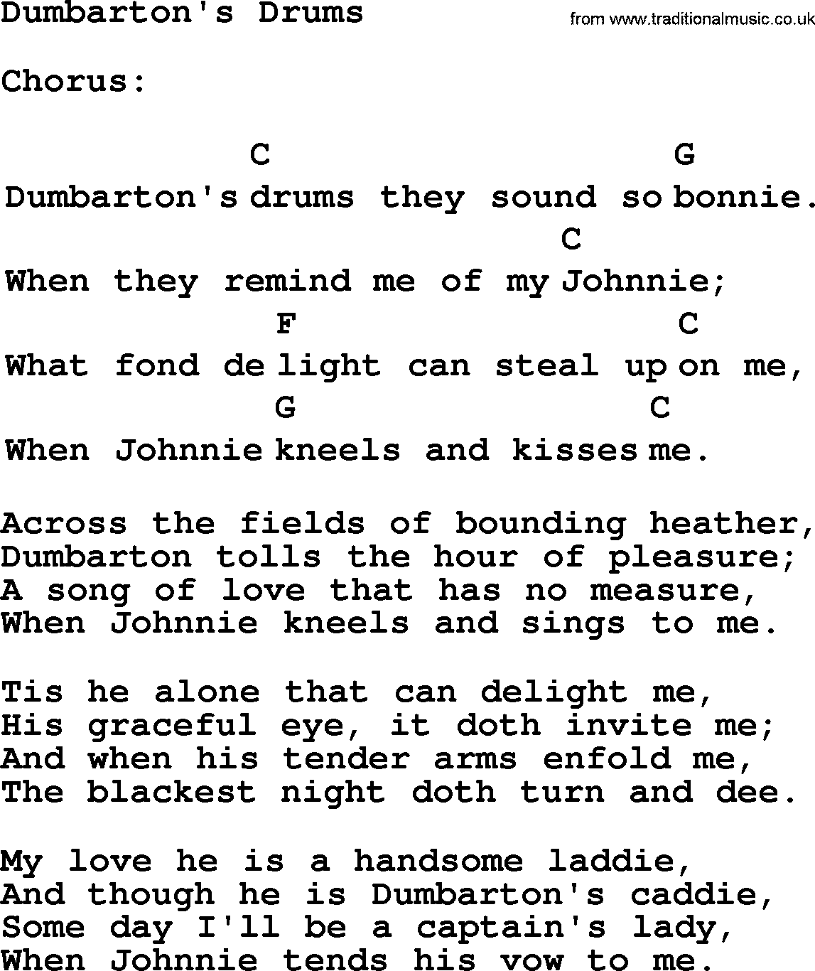 Top 1000 Most Popular Folk and Old-time Songs: Dumbartons Drums, lyrics and chords