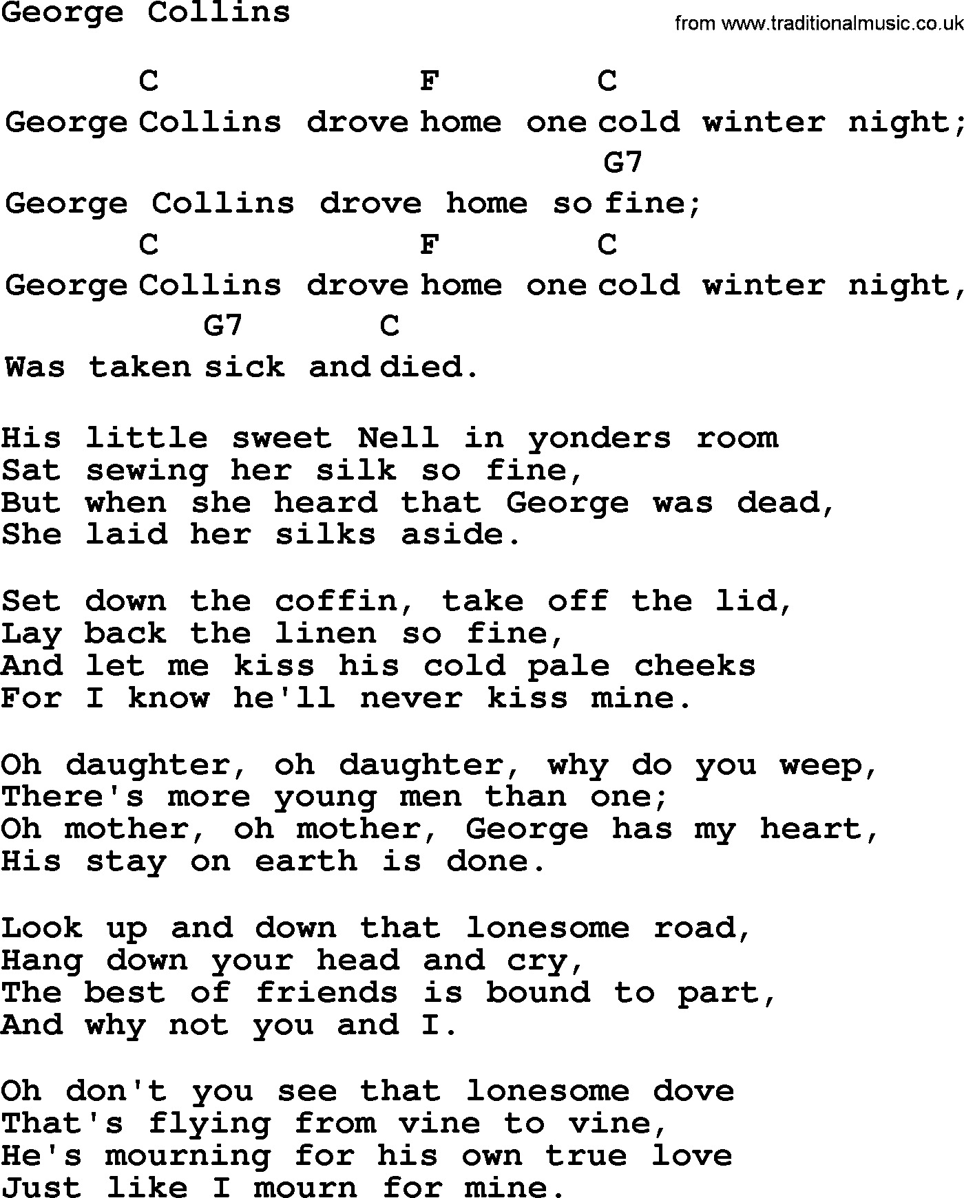 Top 1000 Most Popular Folk and Old-time Songs: George Collins, lyrics and chords