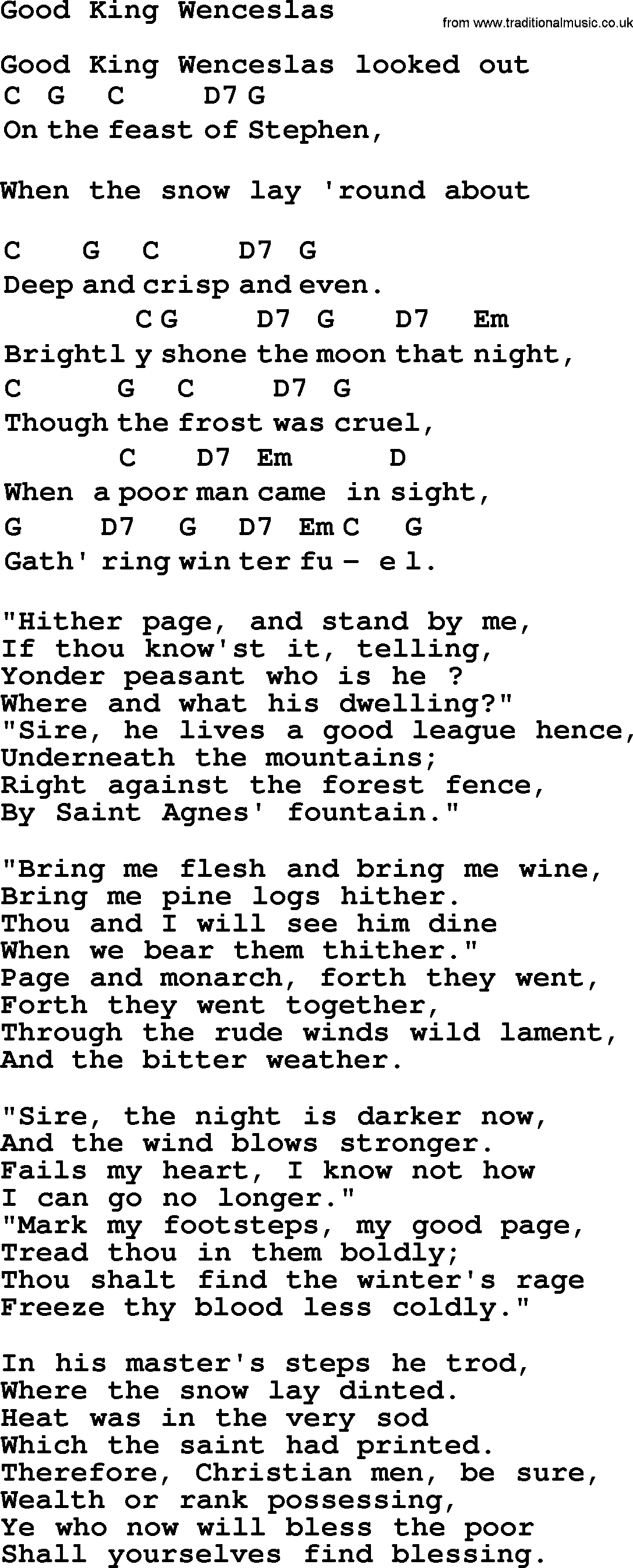 Top 1000 Most Popular Folk and Old-time Songs: Good King Wenceslas, lyrics and chords