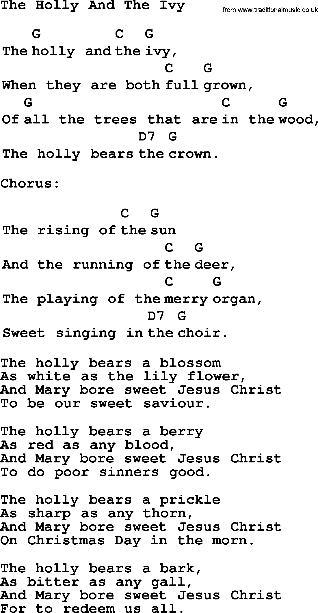 Top 1000 Most Popular Folk and Old-time Songs: Holly And The Ivy, lyrics and chords