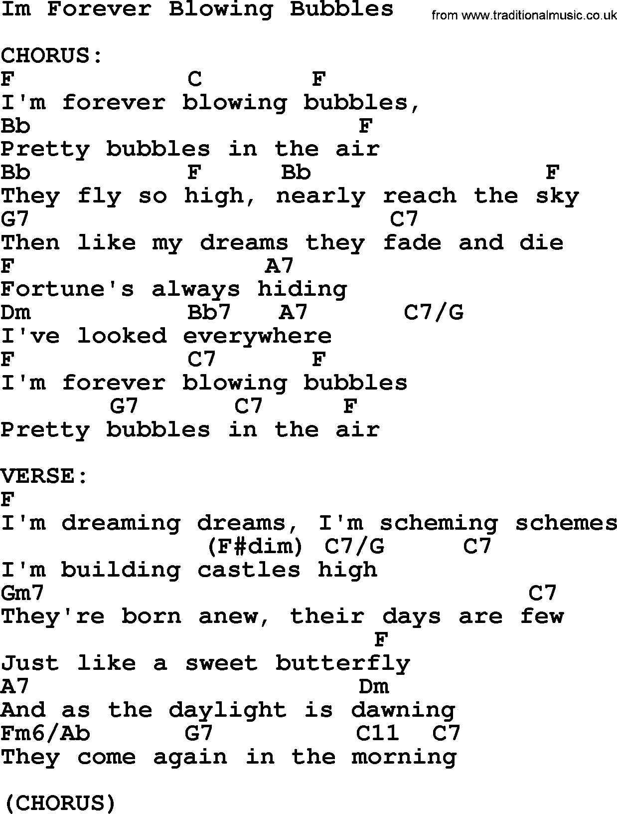 Top 1000 Most Popular Folk and Old-time Songs: Im Forever Blowing Bubbles, lyrics and chords