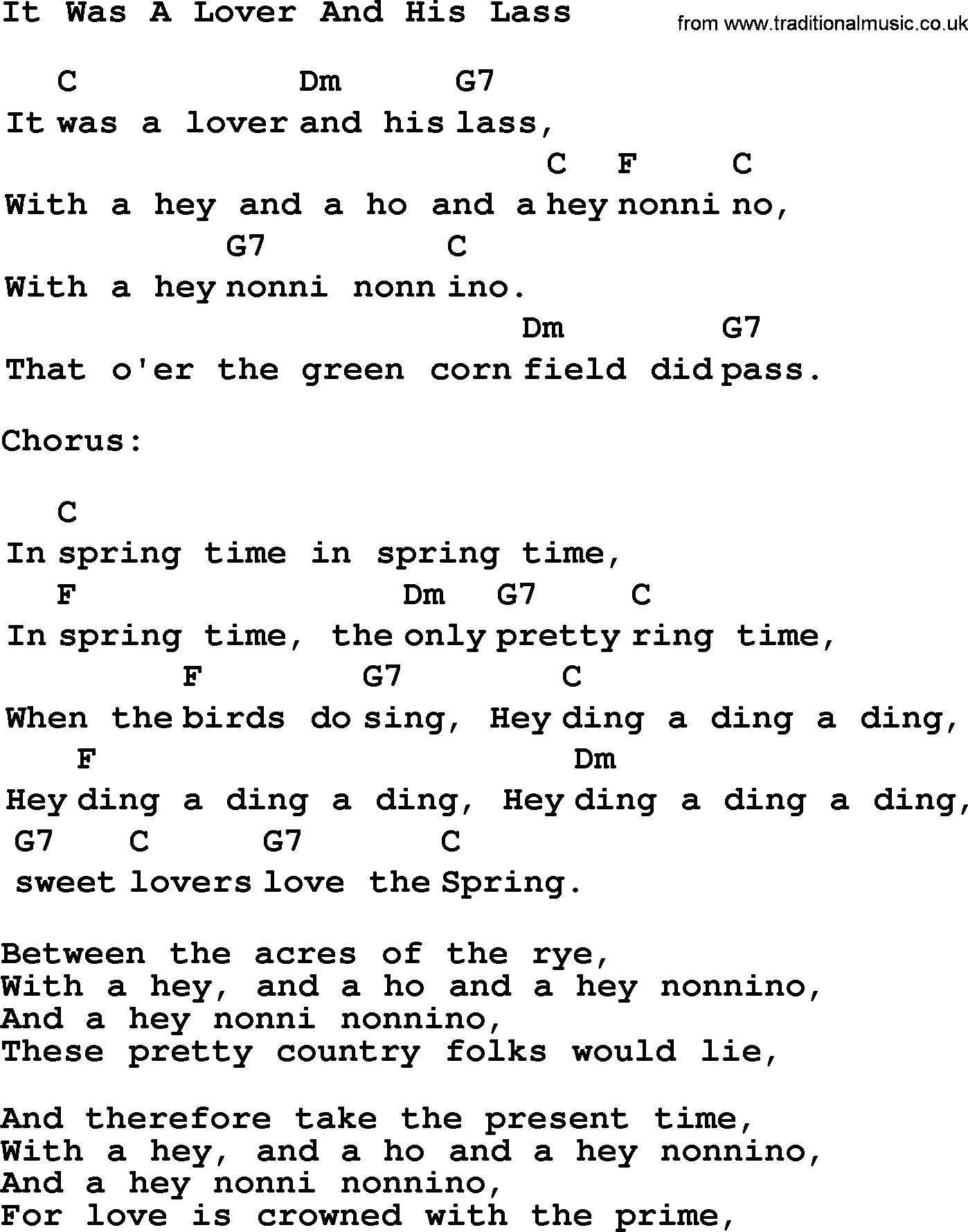 Top 1000 Most Popular Folk and Old-time Songs: It Was A Lover And His Lass, lyrics and chords
