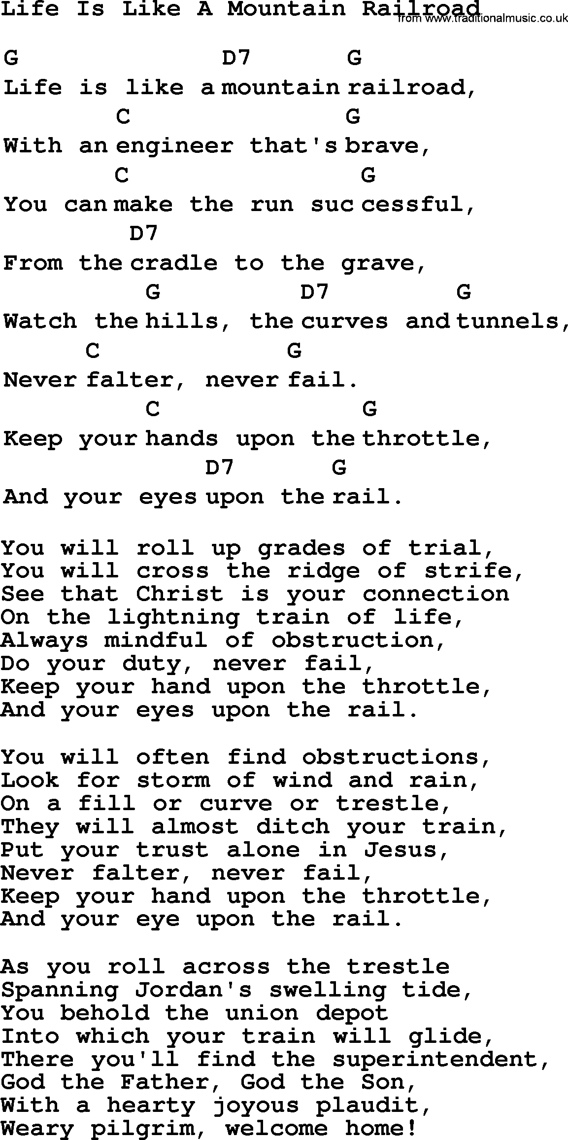 Top 1000 Most Popular Folk and Old-time Songs: Life Is Like A Mountain Railroad, lyrics and chords
