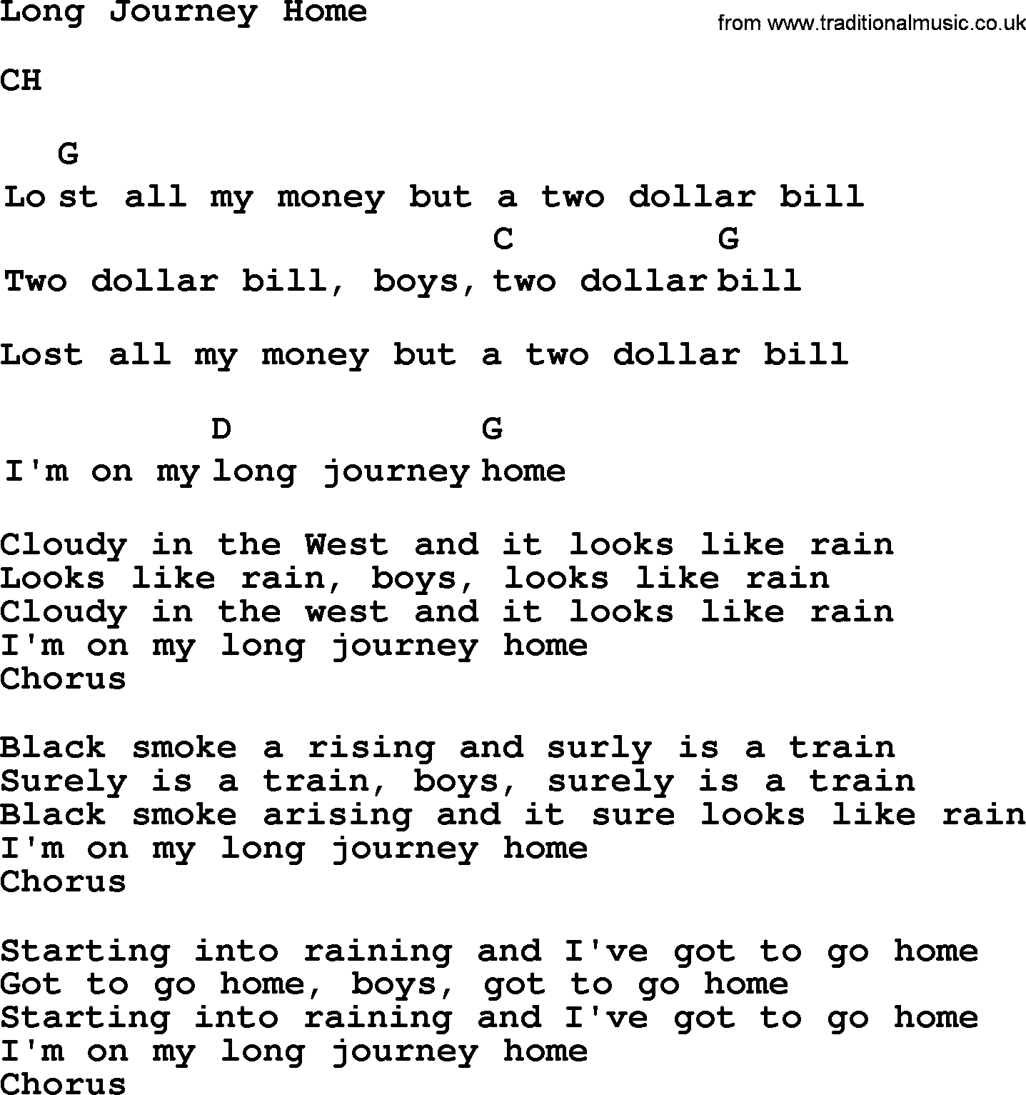 Top 1000 Most Popular Folk and Old-time Songs: Long Journey Home, lyrics and chords