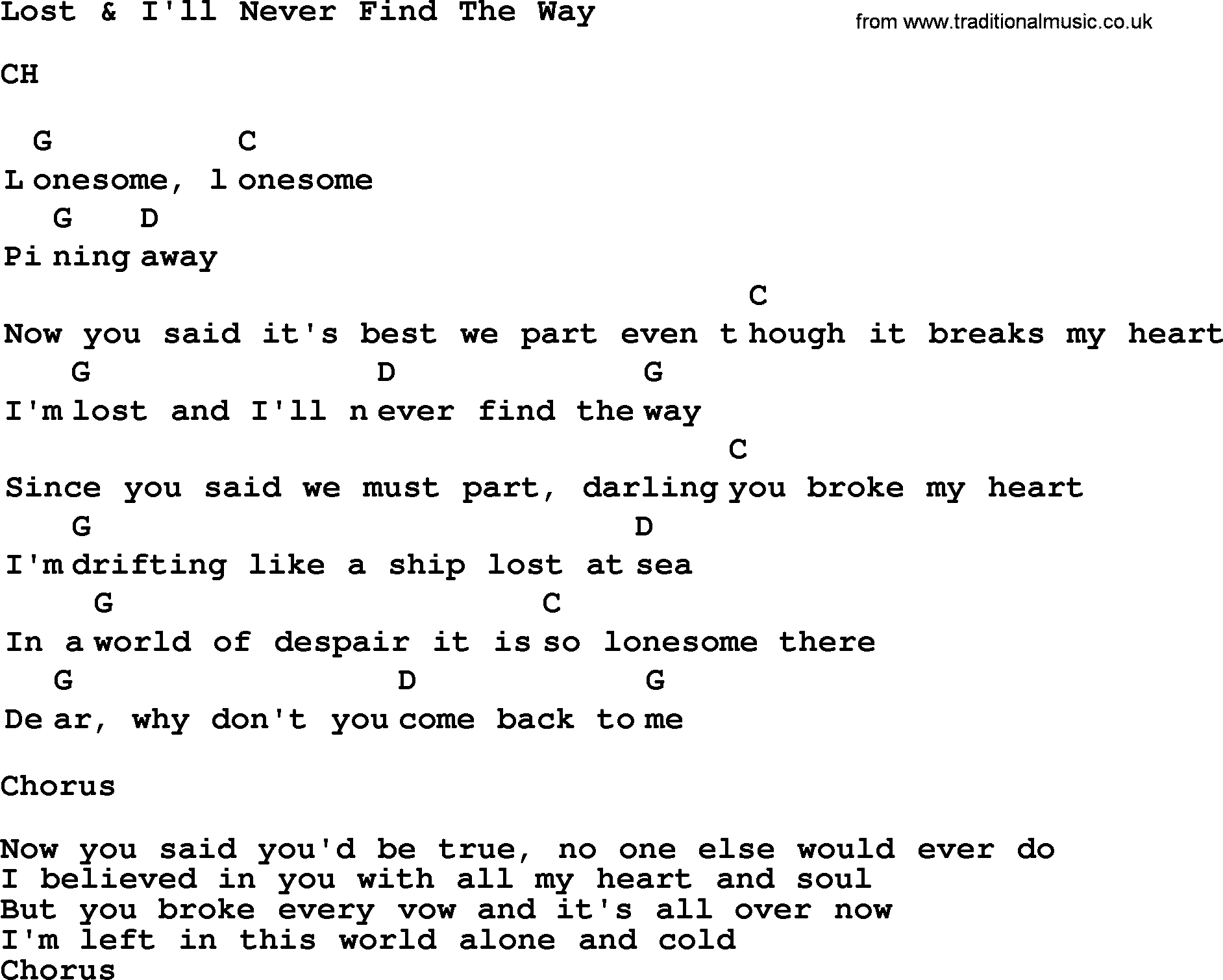 Top 1000 Most Popular Folk and Old-time Songs: Lost  Ill Never Find The Way, lyrics and chords