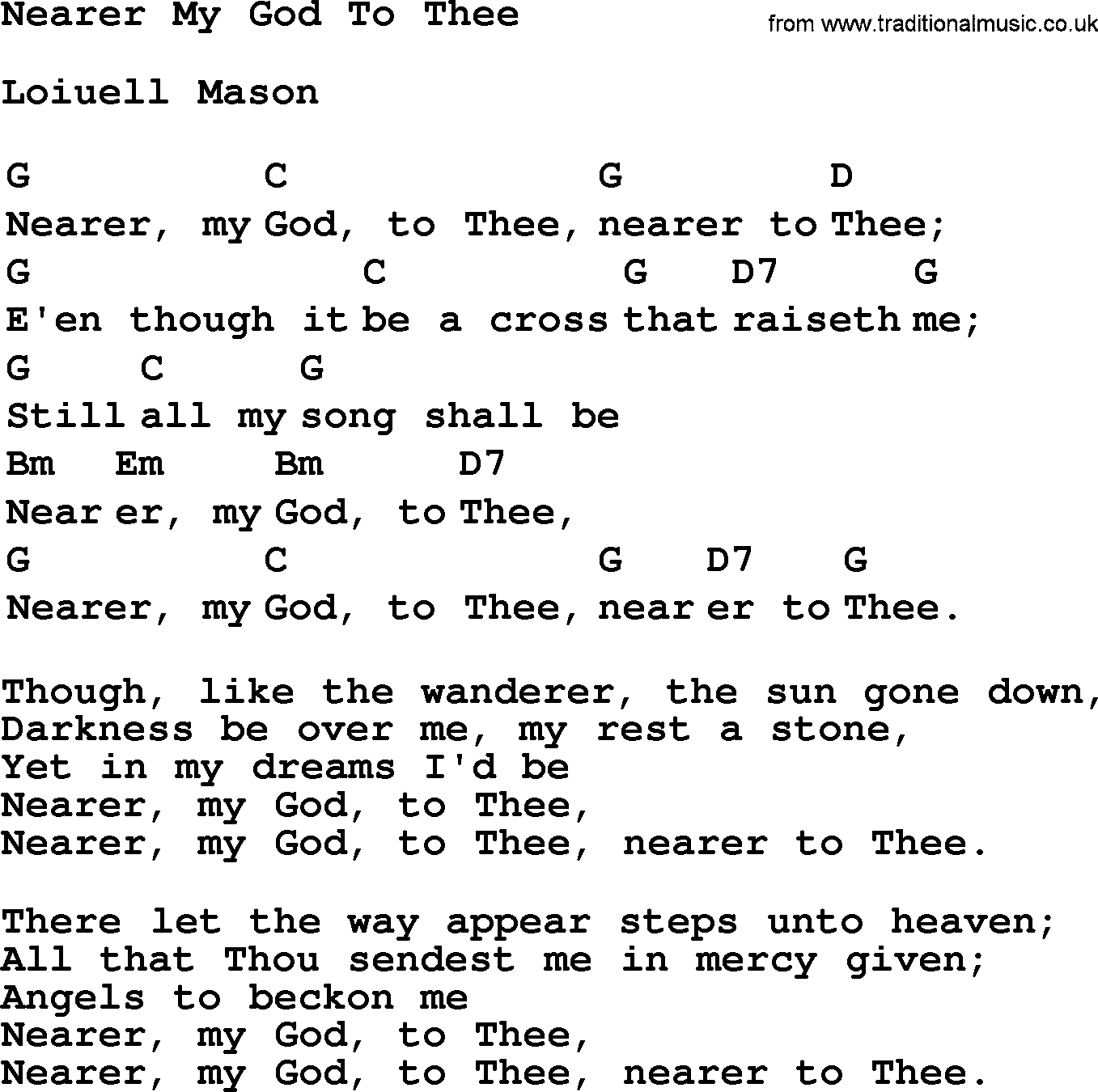 Top 1000 Most Popular Folk and Old-time Songs: Nearer My God To Thee, lyrics and chords