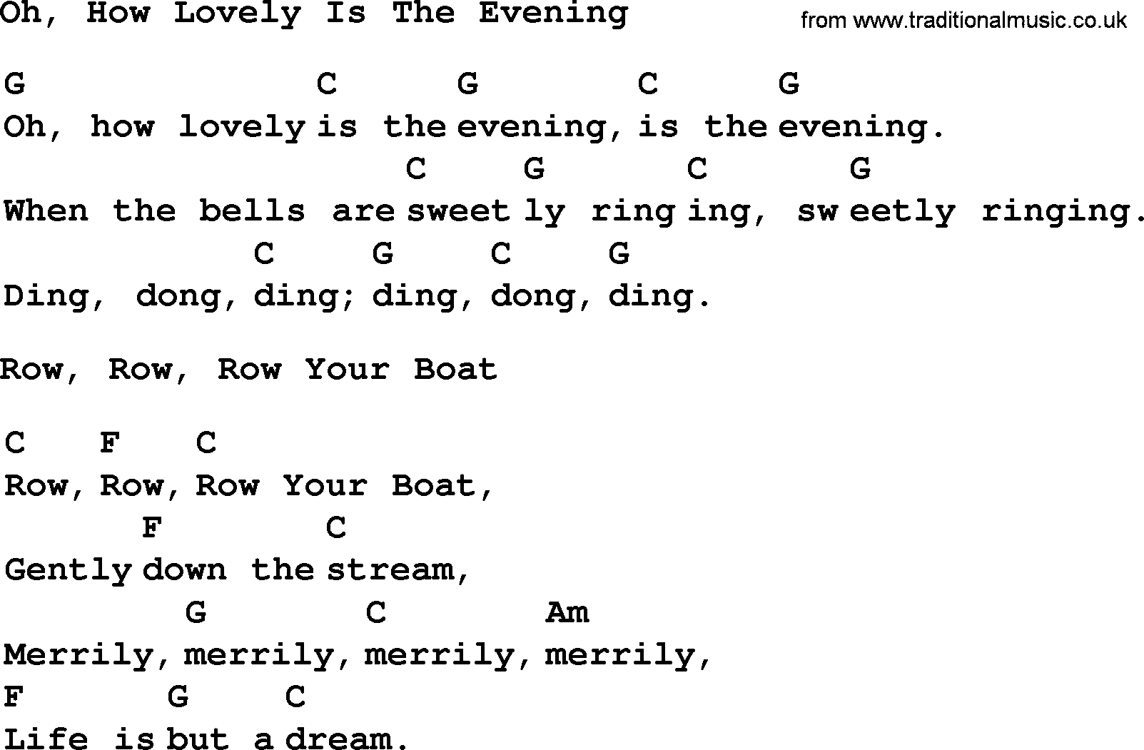 Top 1000 Most Popular Folk and Old-time Songs: Oh, How Lovely Is The Evening, lyrics and chords