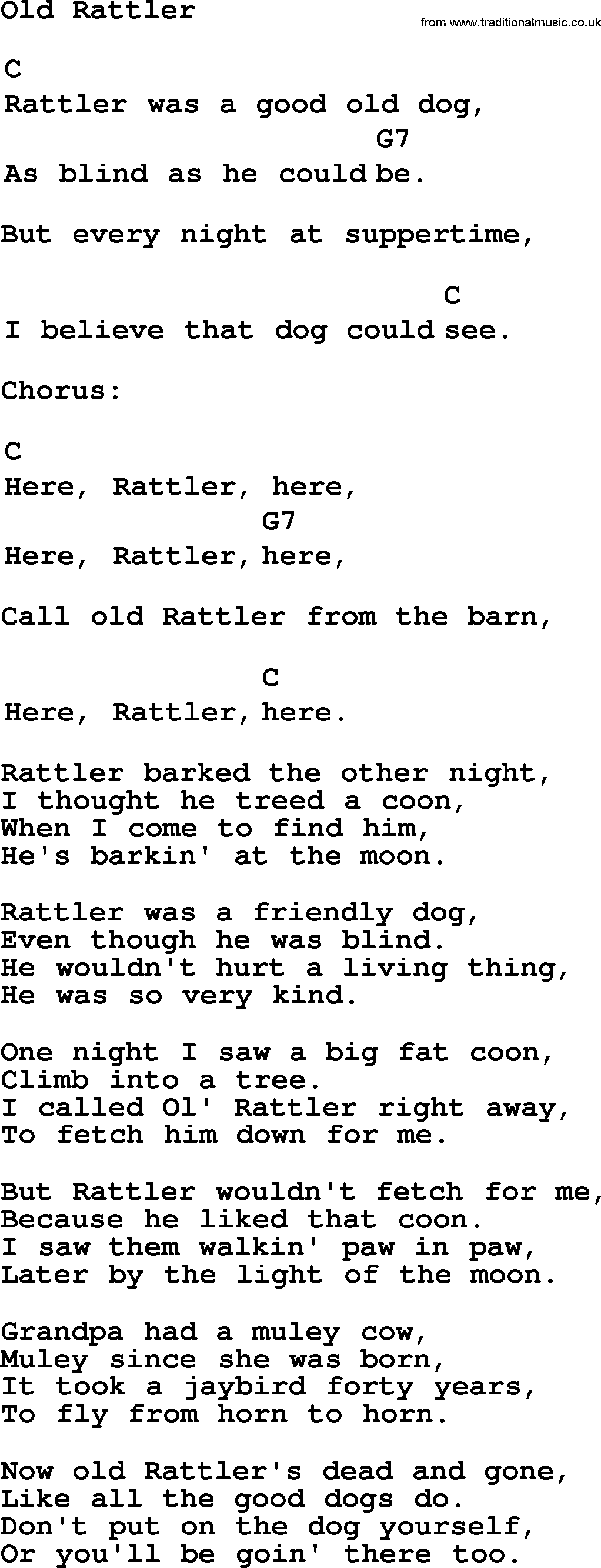 Top 1000 Most Popular Folk and Old-time Songs: Old Rattler, lyrics and chords