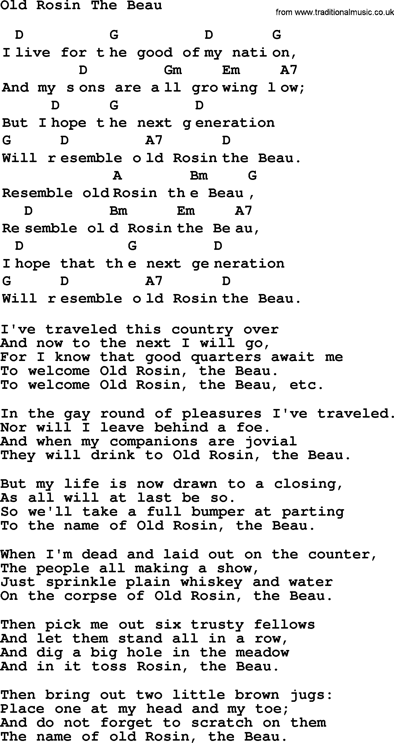 Top 1000 Most Popular Folk and Old-time Songs: Old Rosin The Beau, lyrics and chords