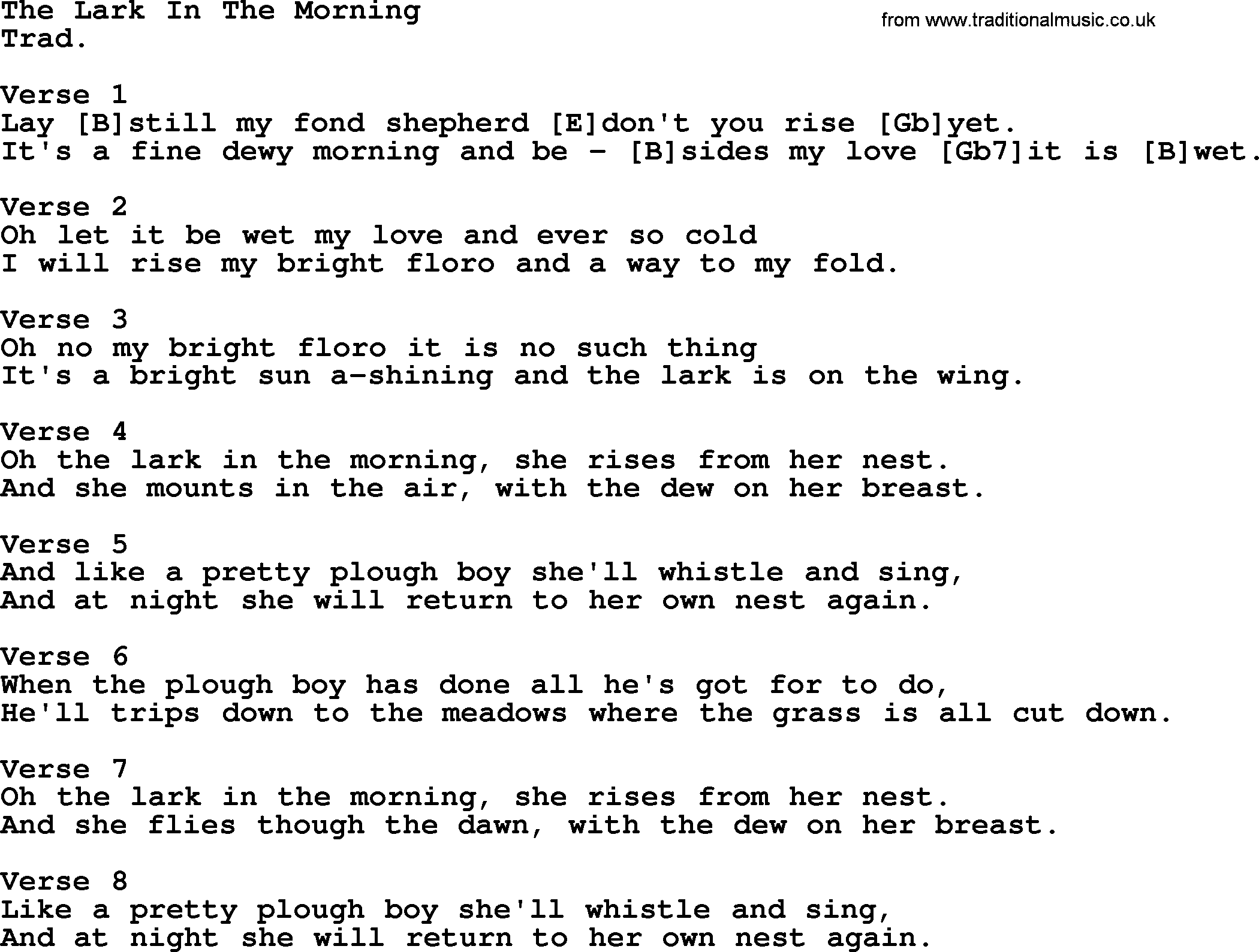 Top 1000 Most Popular Folk and Old-time Songs: The Lark In The Morning, lyrics and chords