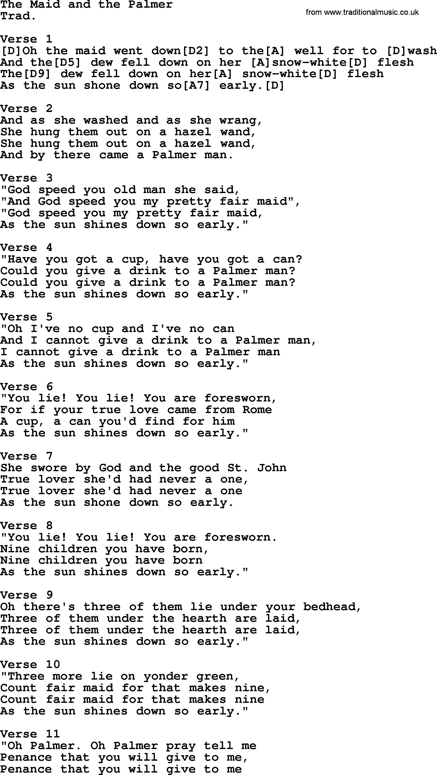 Top 1000 Most Popular Folk and Old-time Songs: The Maid And The Palmer, lyrics and chords