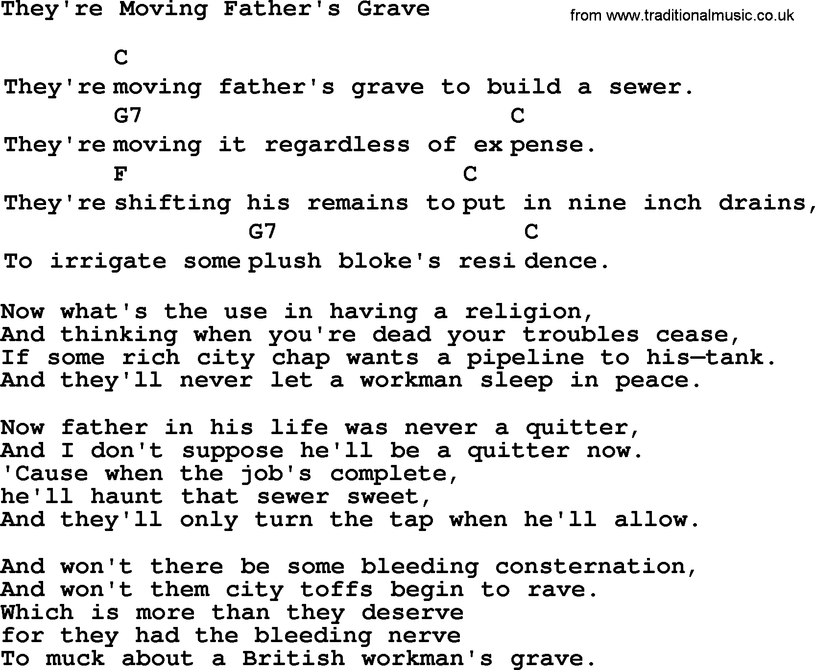 Top 1000 Most Popular Folk and Old-time Songs: Theyre Moving Fathers Grave, lyrics and chords