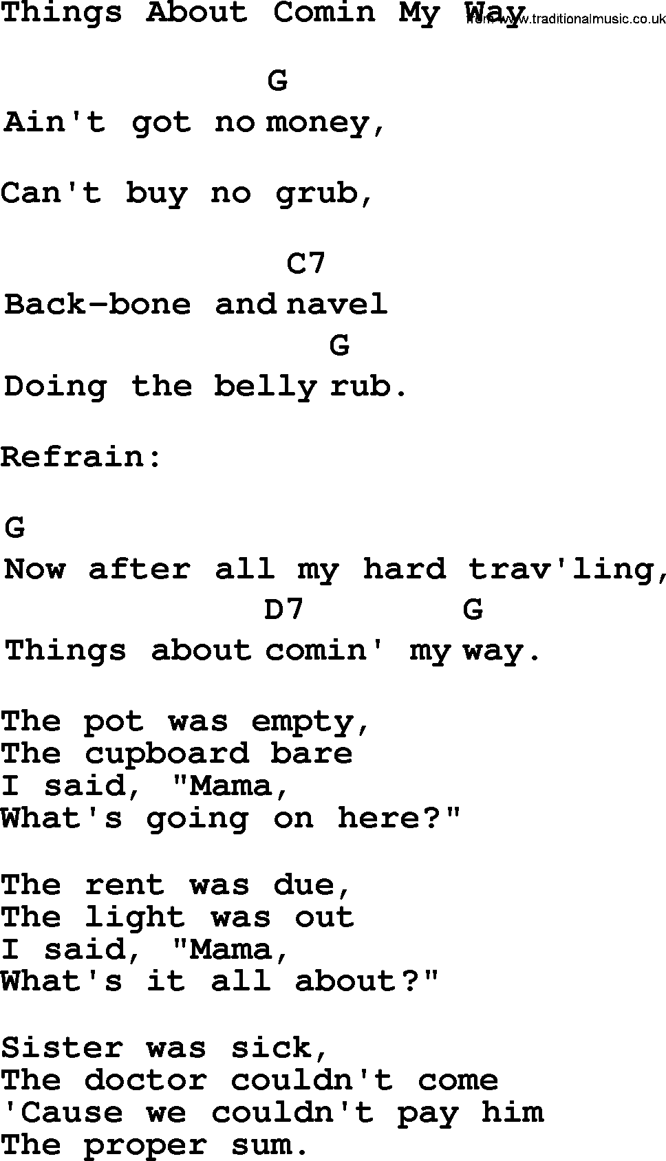 Top 1000 Most Popular Folk and Old-time Songs: Things About Comin My Way, lyrics and chords