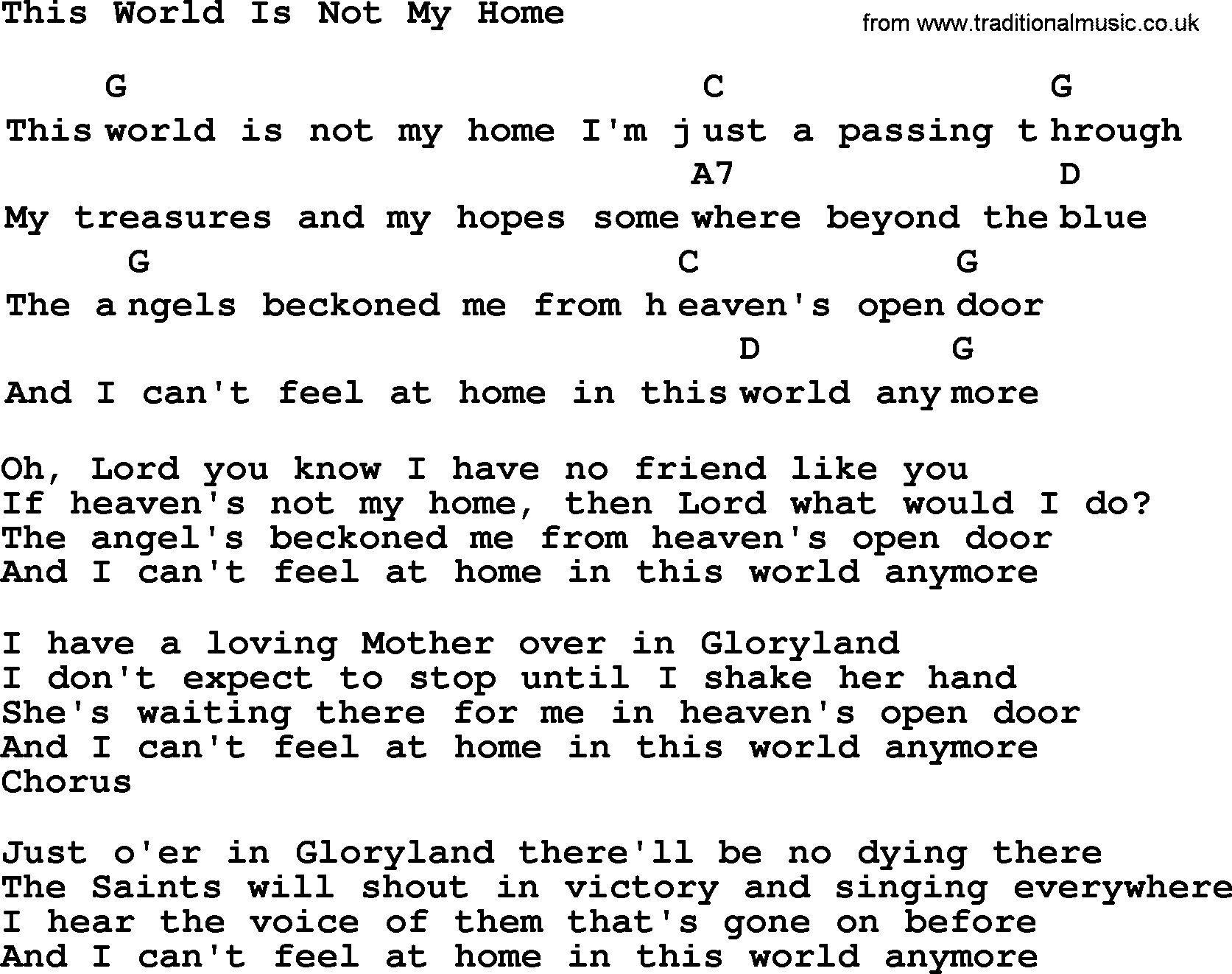 Top 1000 Most Popular Folk and Old-time Songs: This World Is Not My Home, lyrics and chords