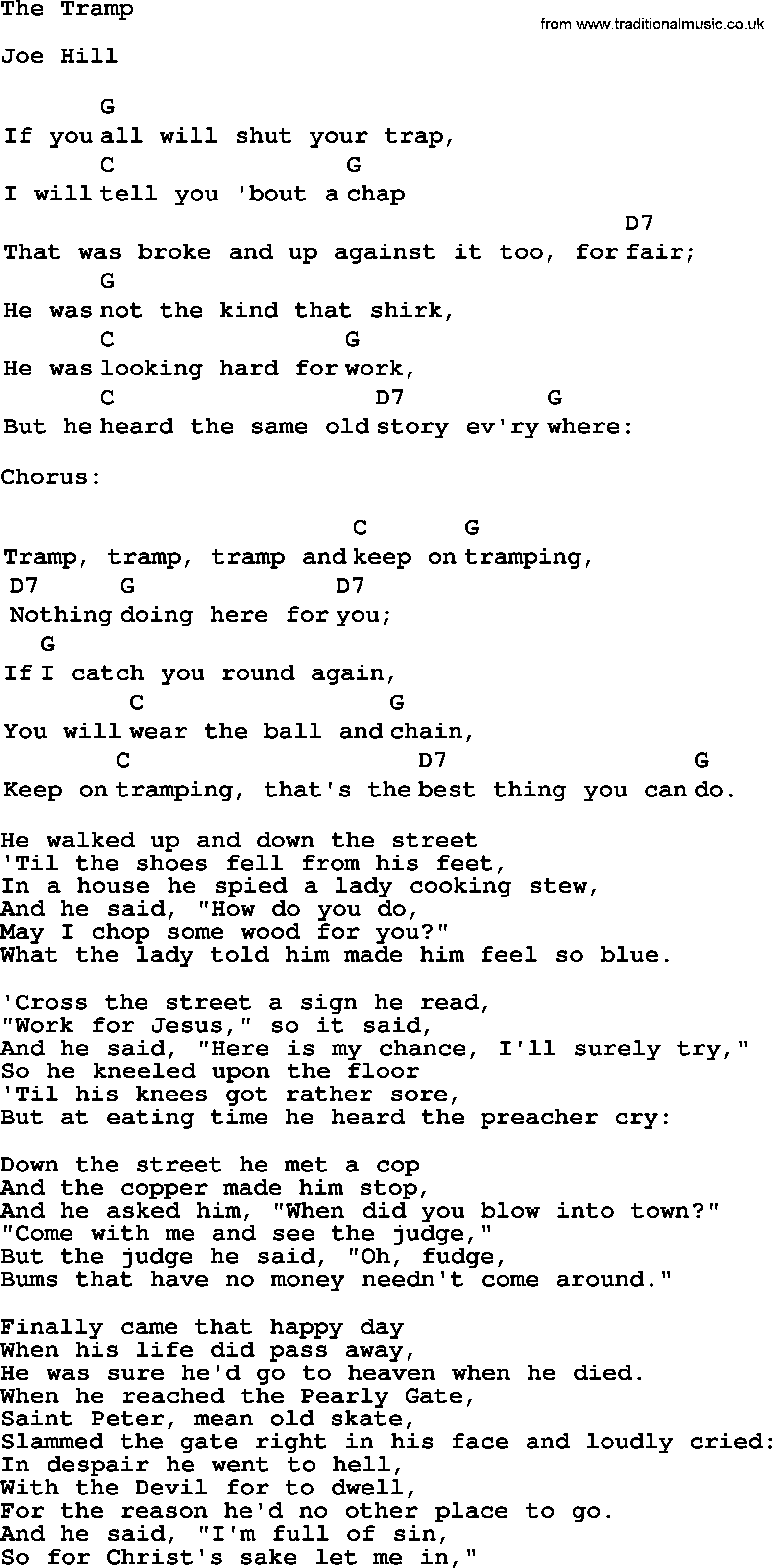 Top 1000 Most Popular Folk and Old-time Songs: Tramp, lyrics and chords