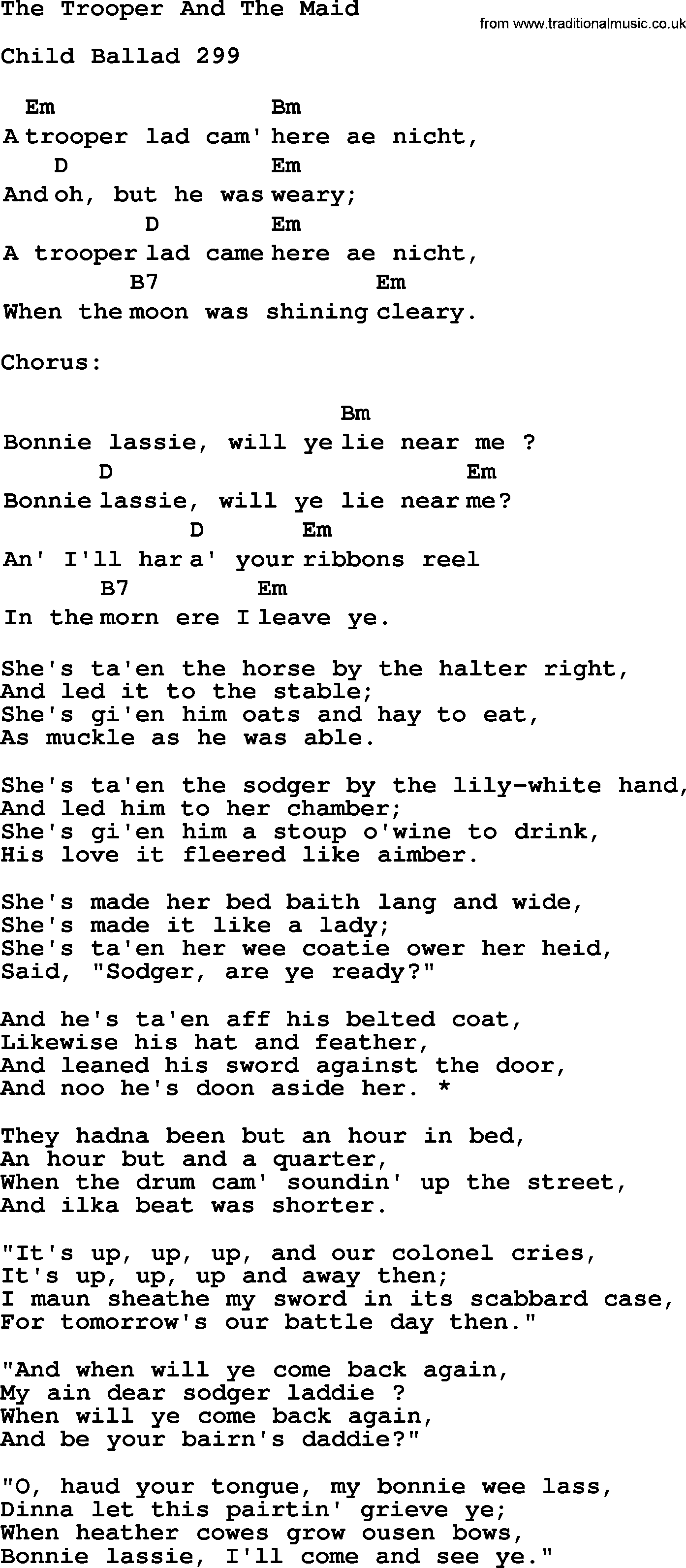 Top 1000 Most Popular Folk and Old-time Songs: Trooper And The Maid, lyrics and chords