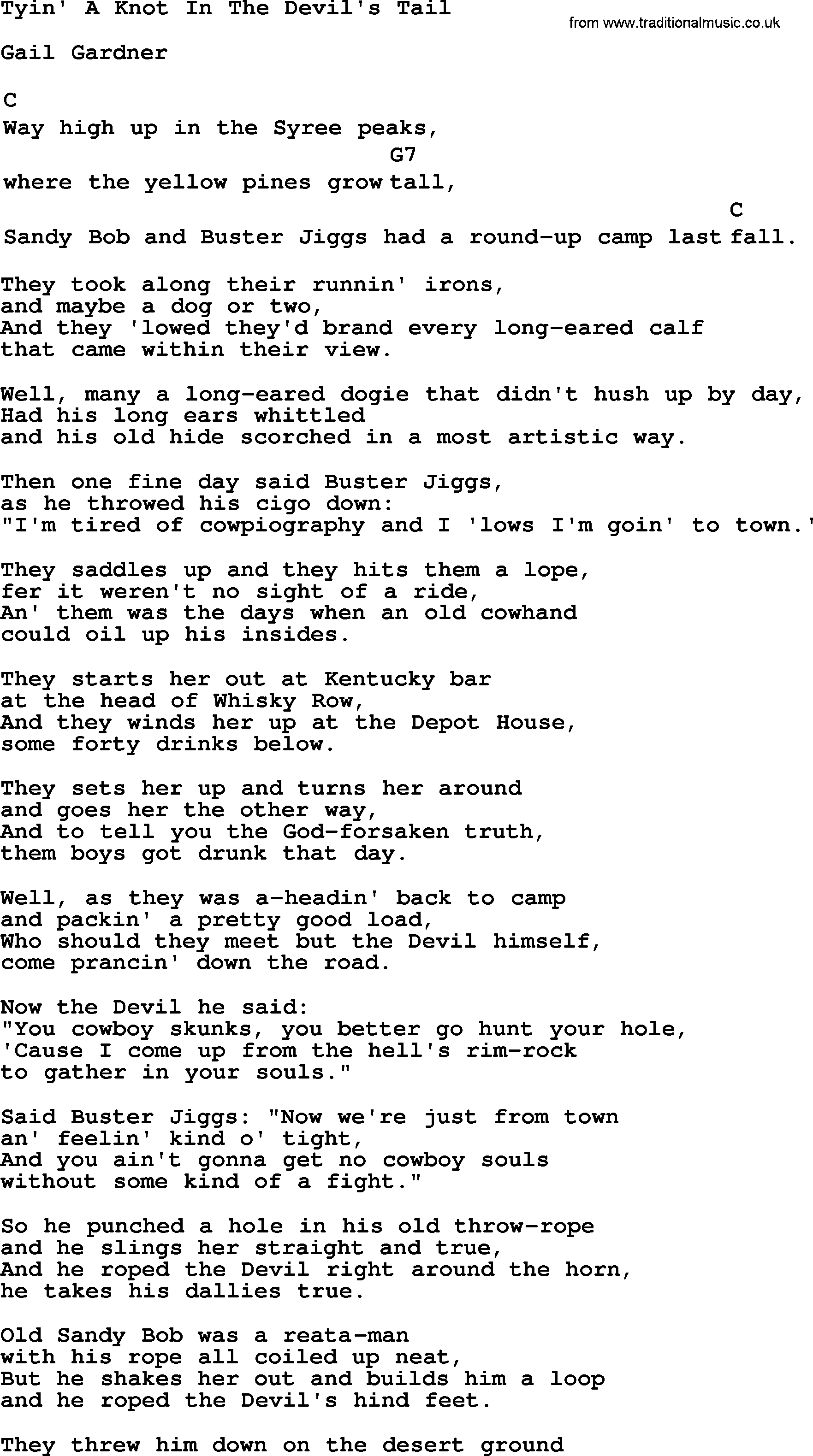 Top 1000 Most Popular Folk and Old-time Songs: Tyin A Knot In The Devils Tail, lyrics and chords