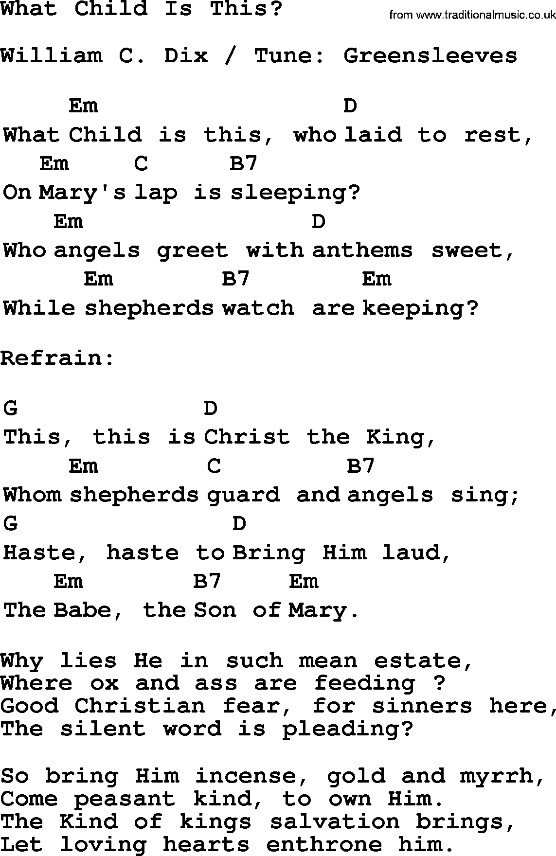 Top 1000 Most Popular Folk and Old-time Songs: What Child Is This, lyrics and chords