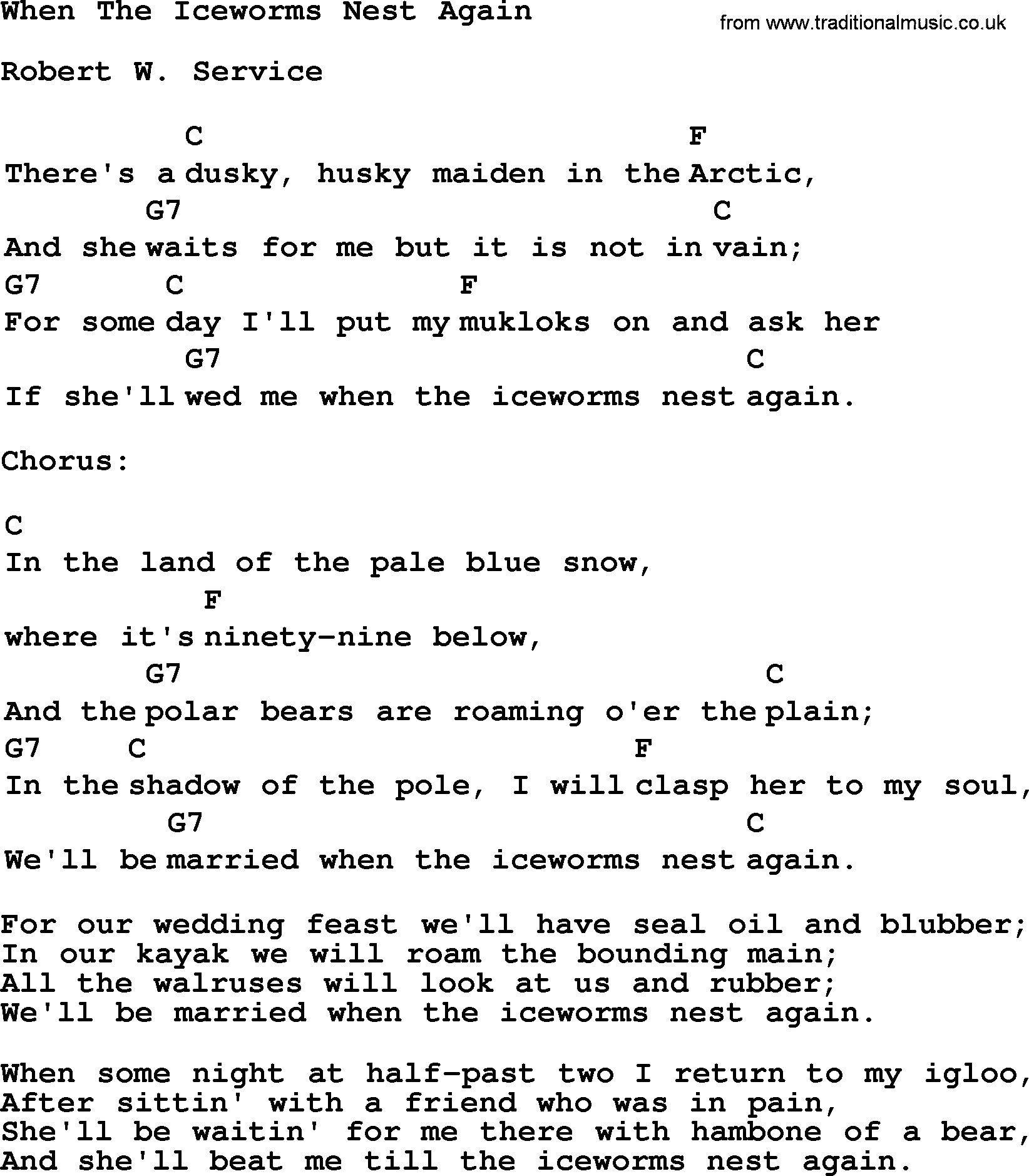 Top 1000 Most Popular Folk and Old-time Songs: When The Iceworms Nest Again, lyrics and chords