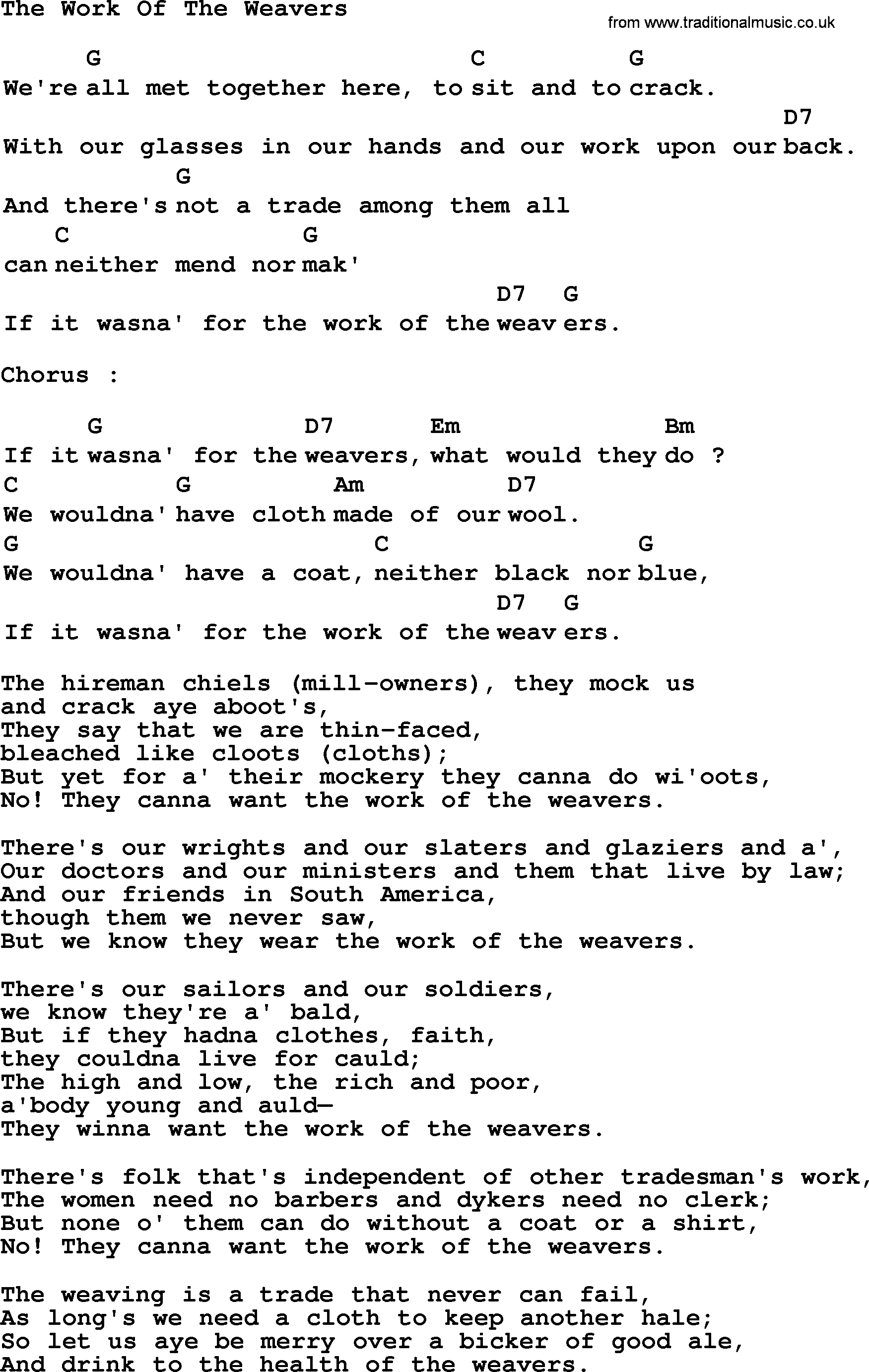 Top 1000 Most Popular Folk and Old-time Songs: Work Of The Weavers, lyrics and chords