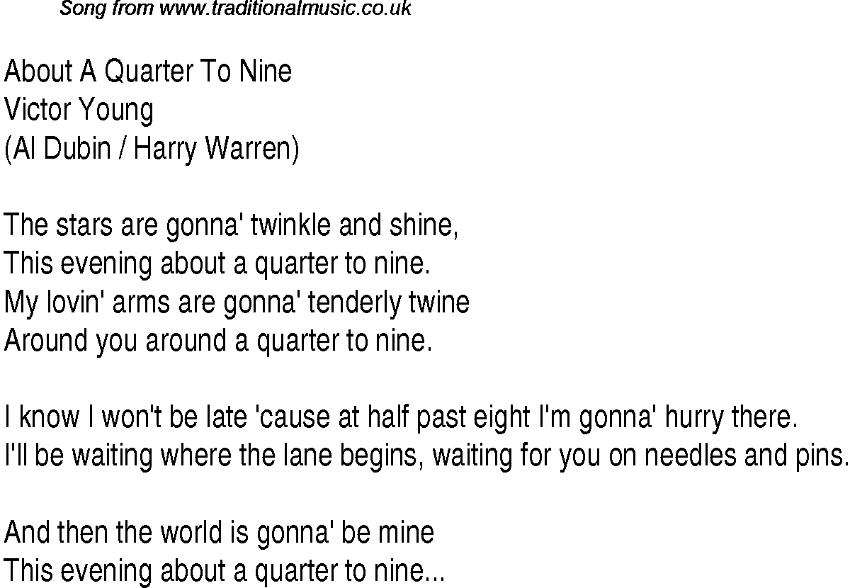 Music charts top songs 1935 - lyrics for About A Quarter To Nine