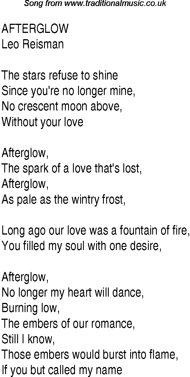 Music charts top songs 1936 - lyrics for Afterglow