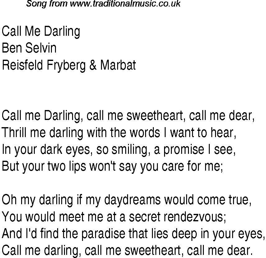 Music charts top songs 1931 - lyrics for Call Me Darling