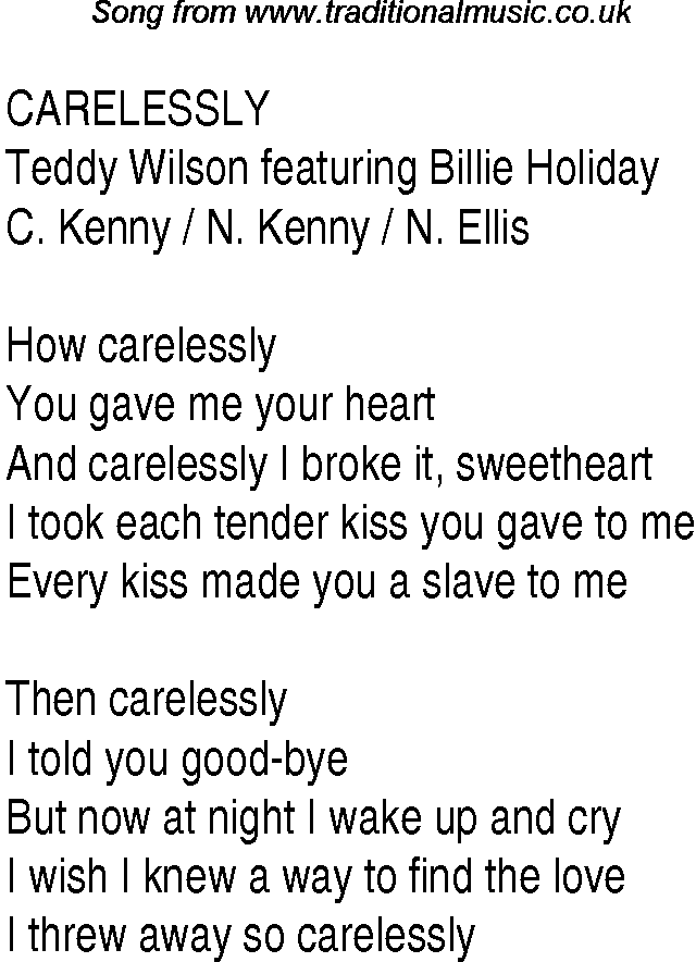 Music charts top songs 1937 - lyrics for Carelessly