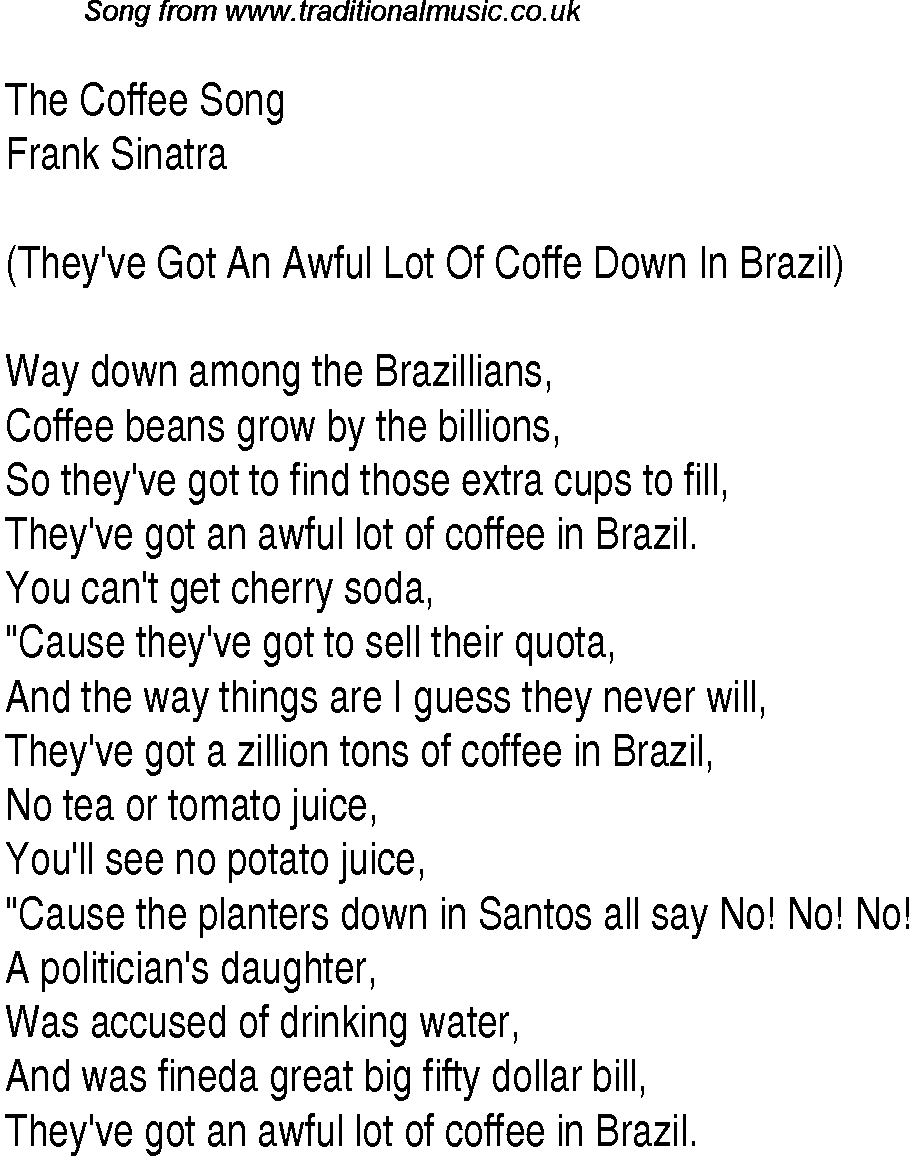 Music charts top songs 1946 - lyrics for Coffee Song