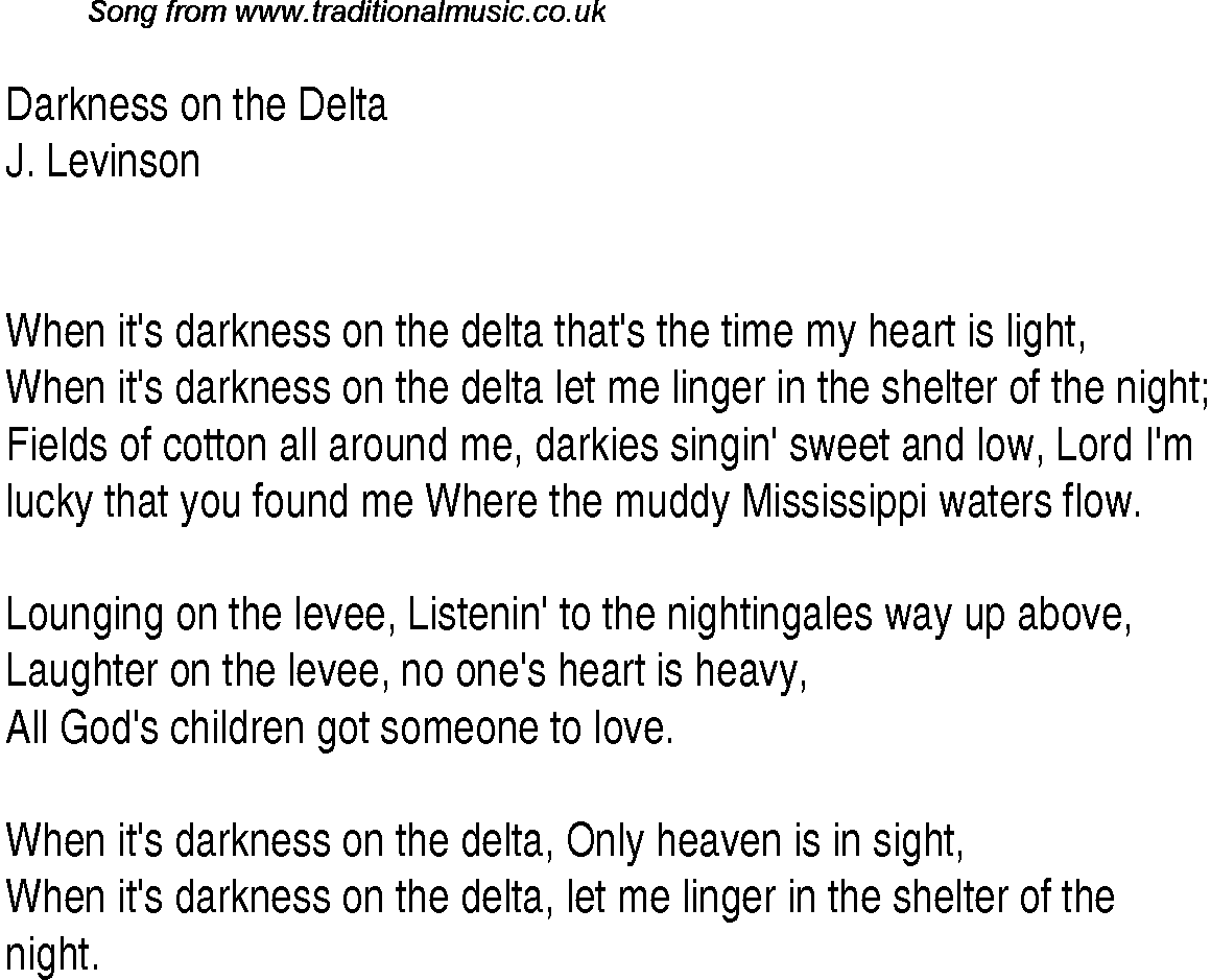 Music charts top songs 1933 - lyrics for Darkness On The Delta