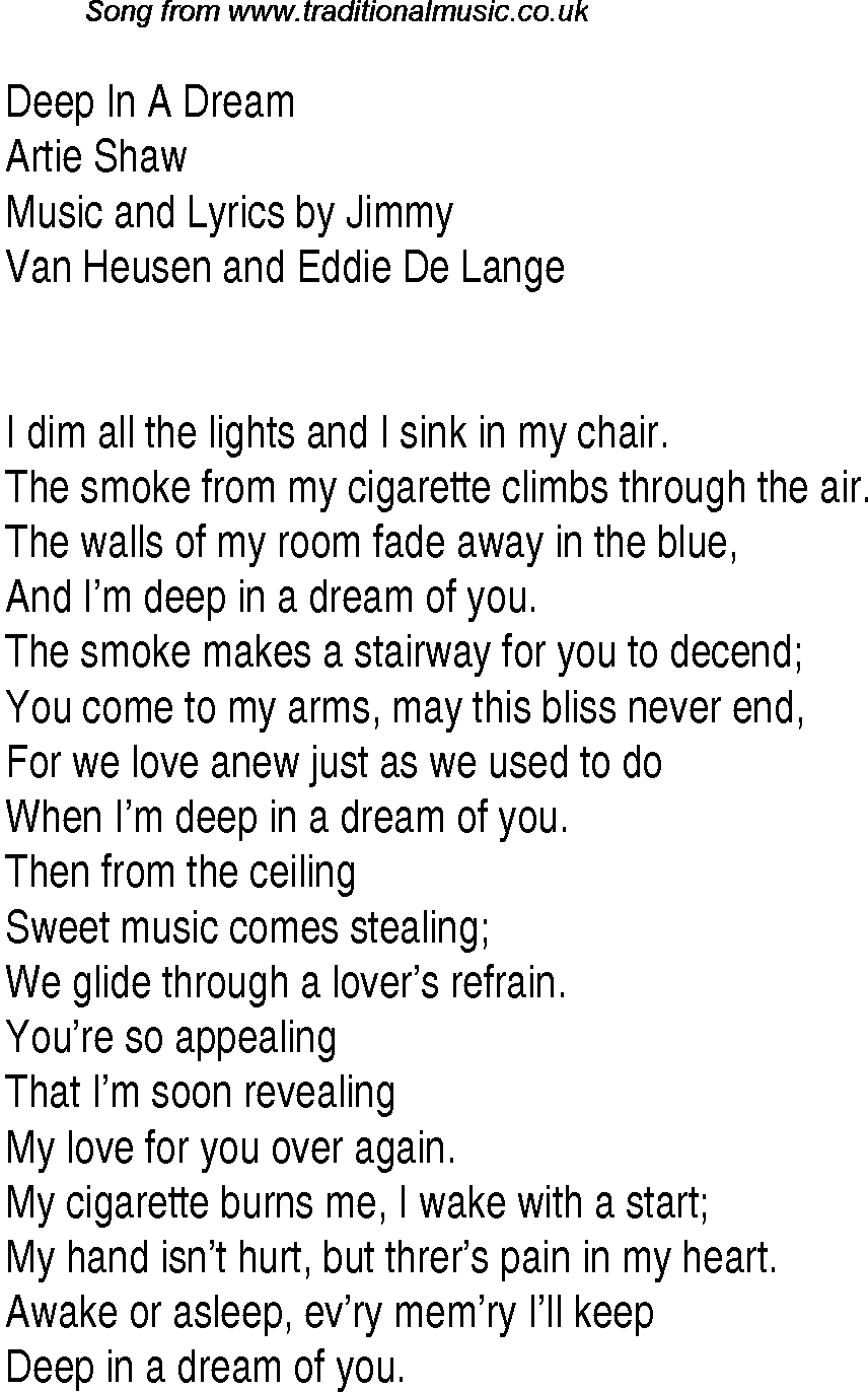 Music charts top songs 1938 - lyrics for Deep In A Dreamas
