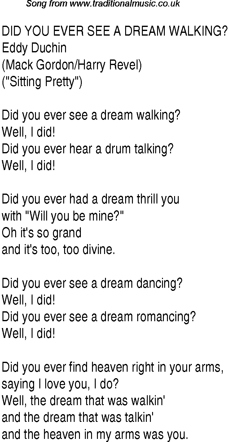 Music charts top songs 1933 - lyrics for Did You Ever See A Dream Walking